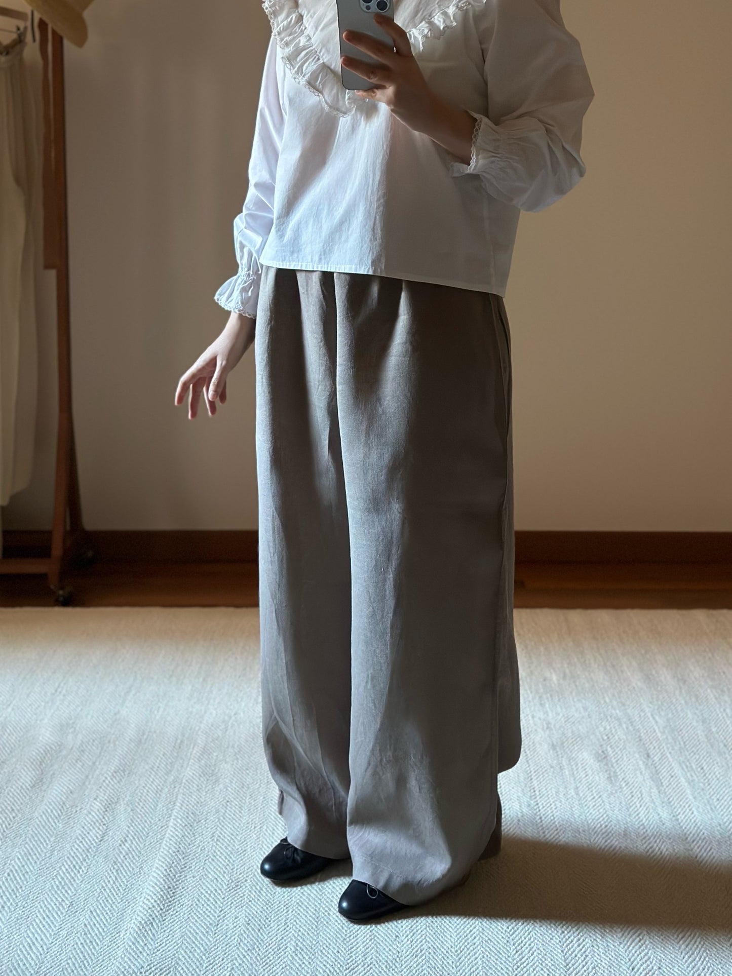 Pure Linen Taupe Palazzo Pants