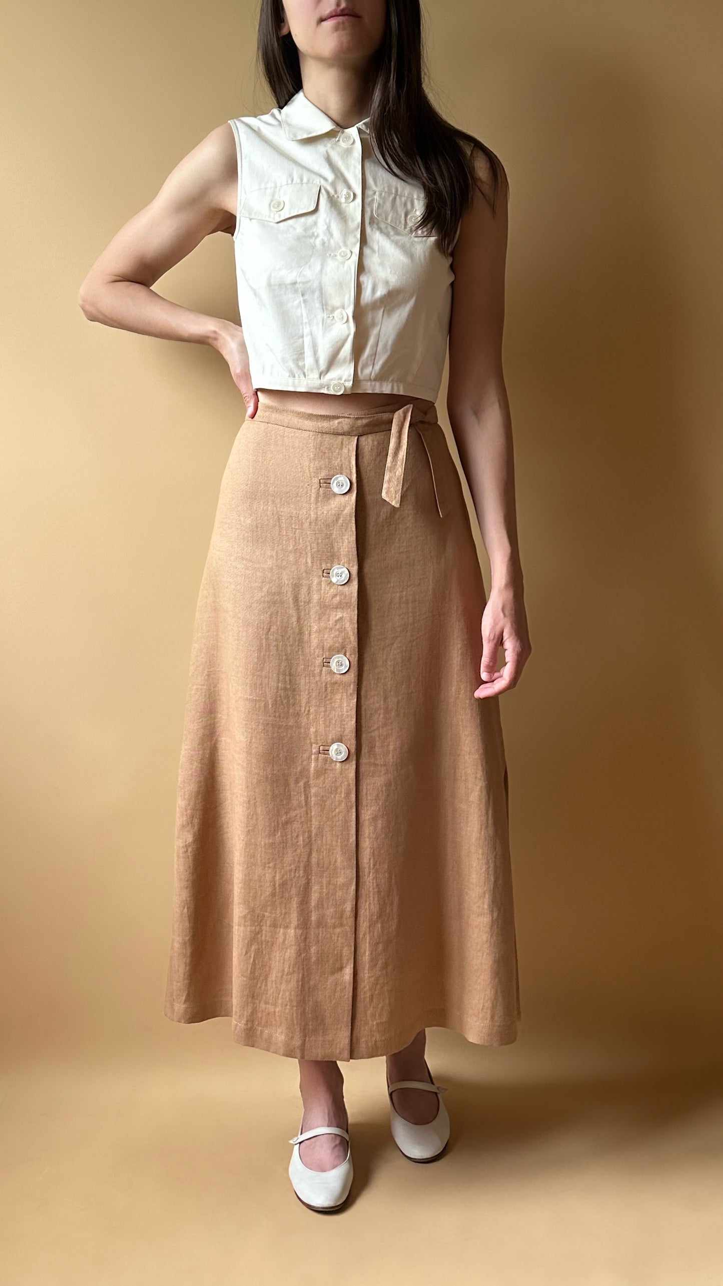 Vintage Max Mara Pure Linen Midi Skirt