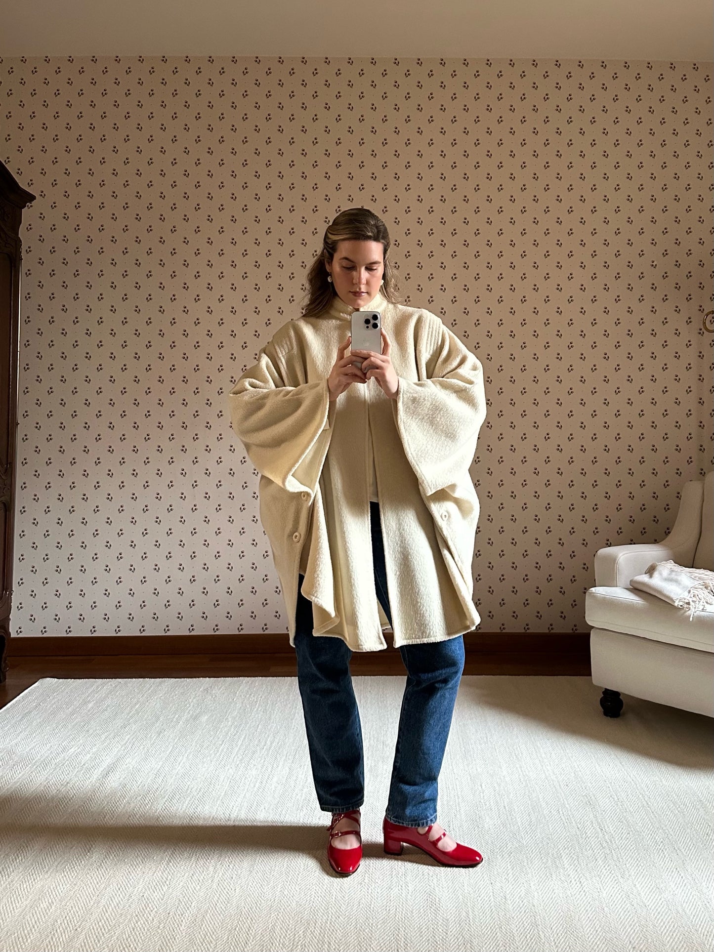 White Wool Short Cape Coat