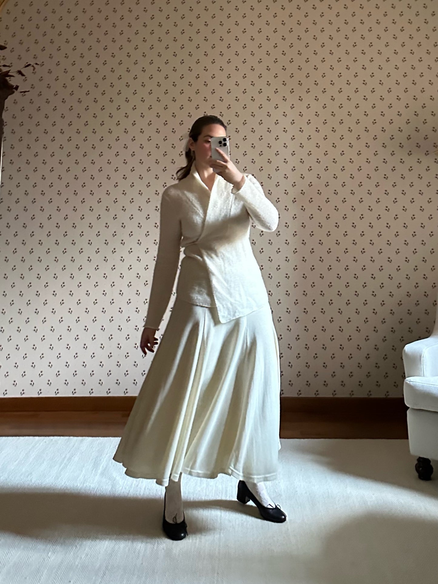 Wool Blend Ivory Circle Skirt