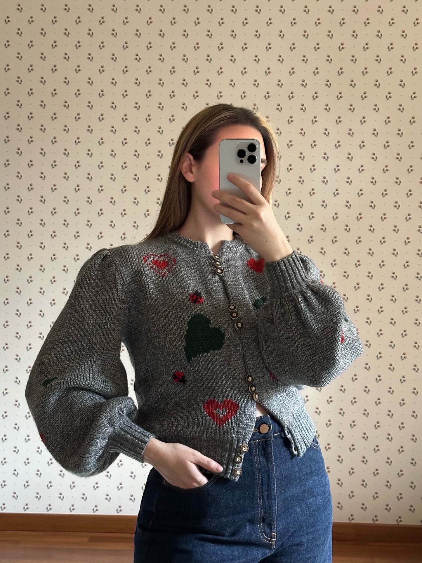 Vintage Austrian Hearts & Ladybirds Cardigan