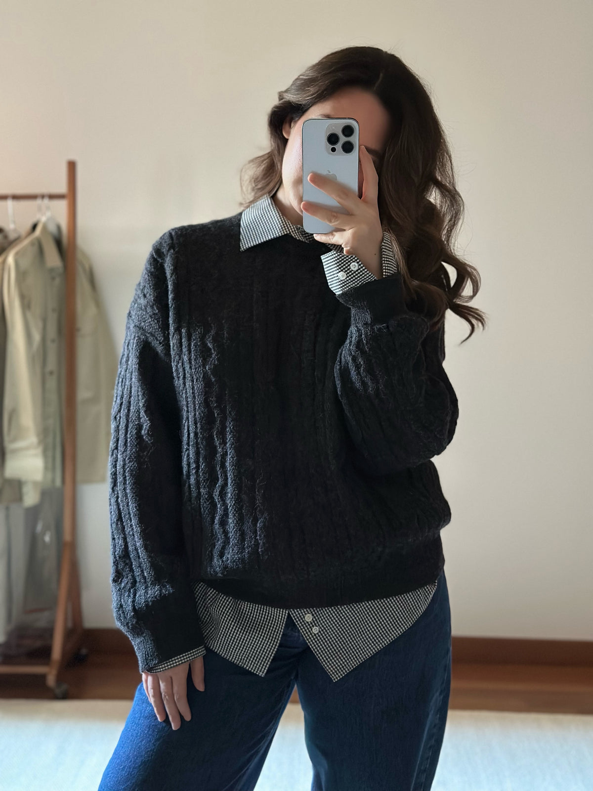 100% Alpaca Gray Cable Knit Sweater