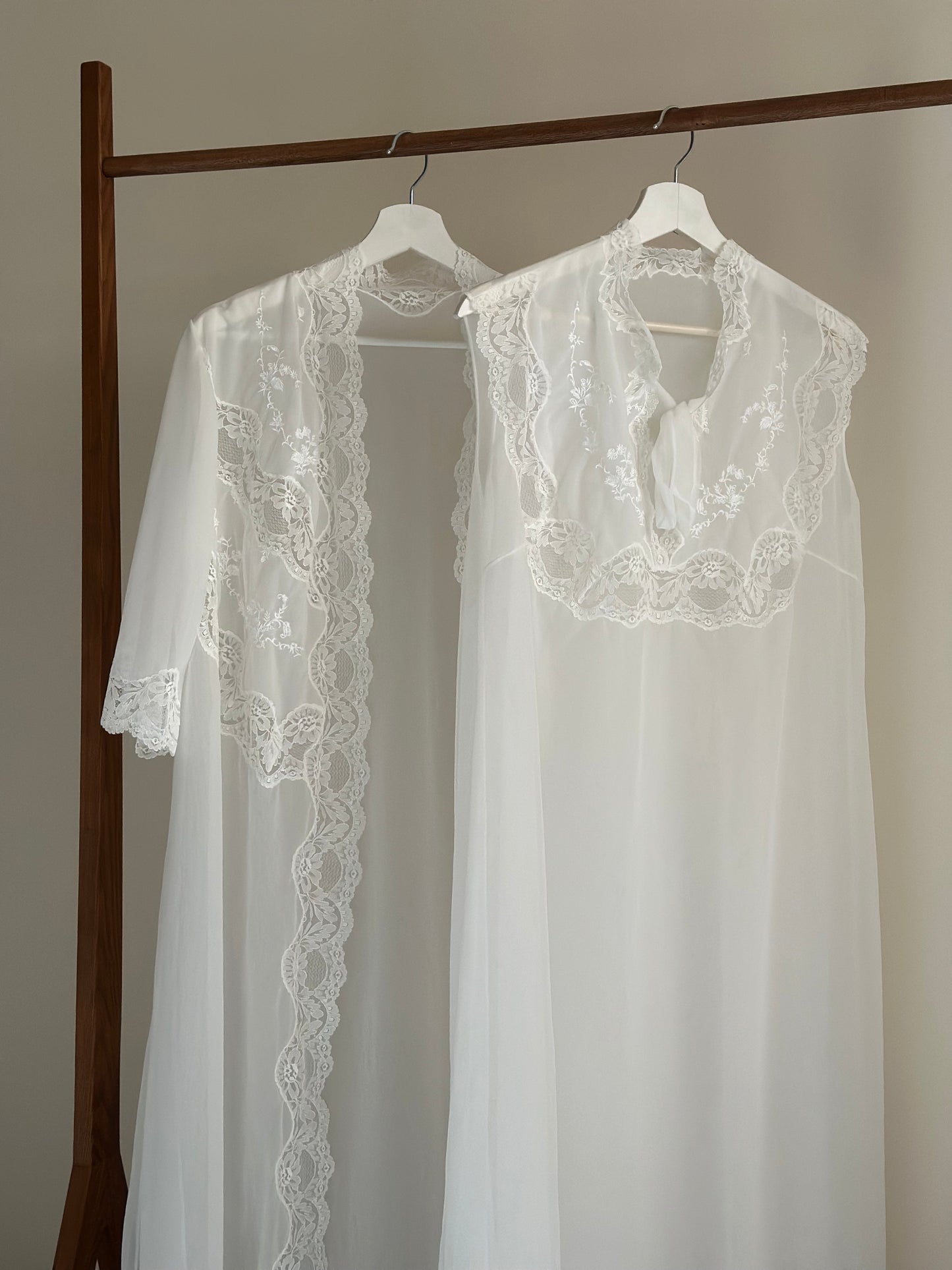 Set Of Lace Trimmed Nightgown and Dressing Gown