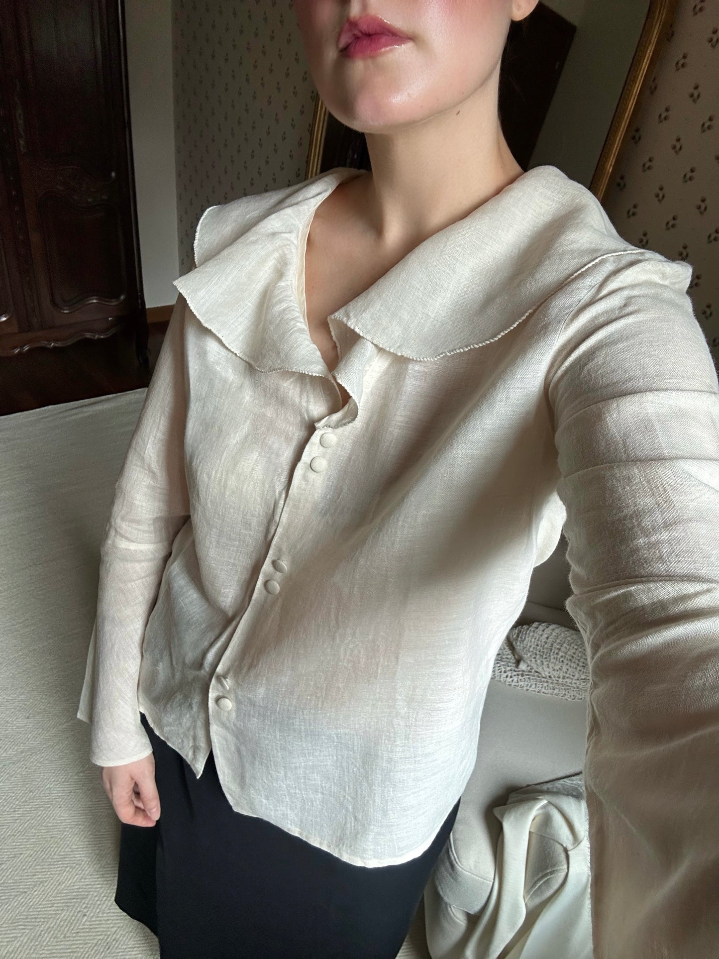 Linen Beige Ruffled Shirt
