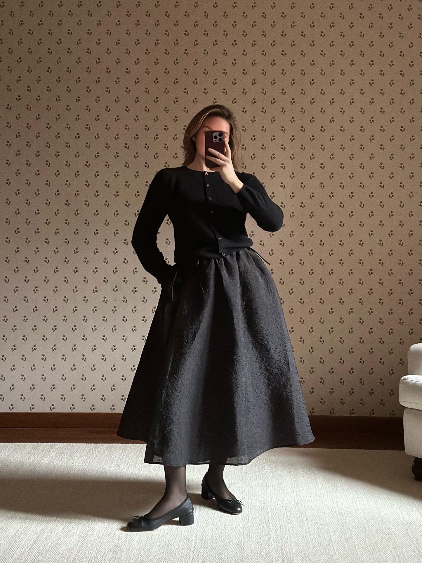 Secondhand Arket Brocade Black Wrap-Up Midi Skirt