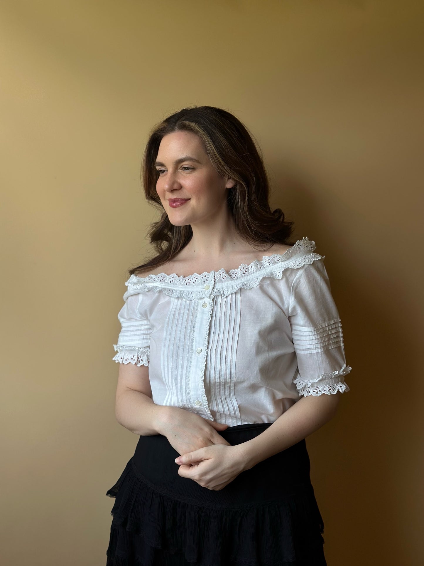 Vintage Off The Shoulders Embroidered Shirt