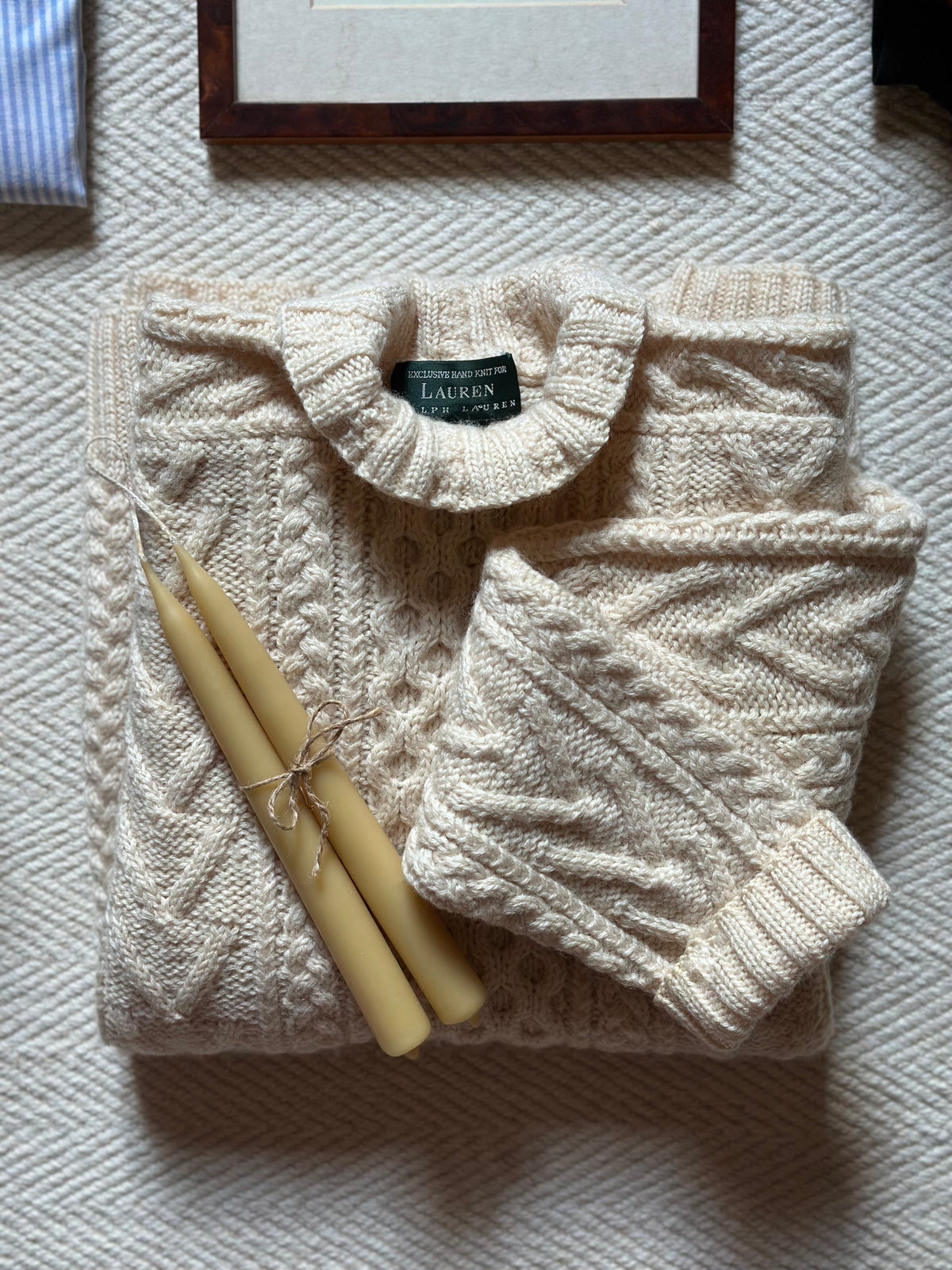 Ralph Lauren White Hand Knit 100% Wool Sweater
