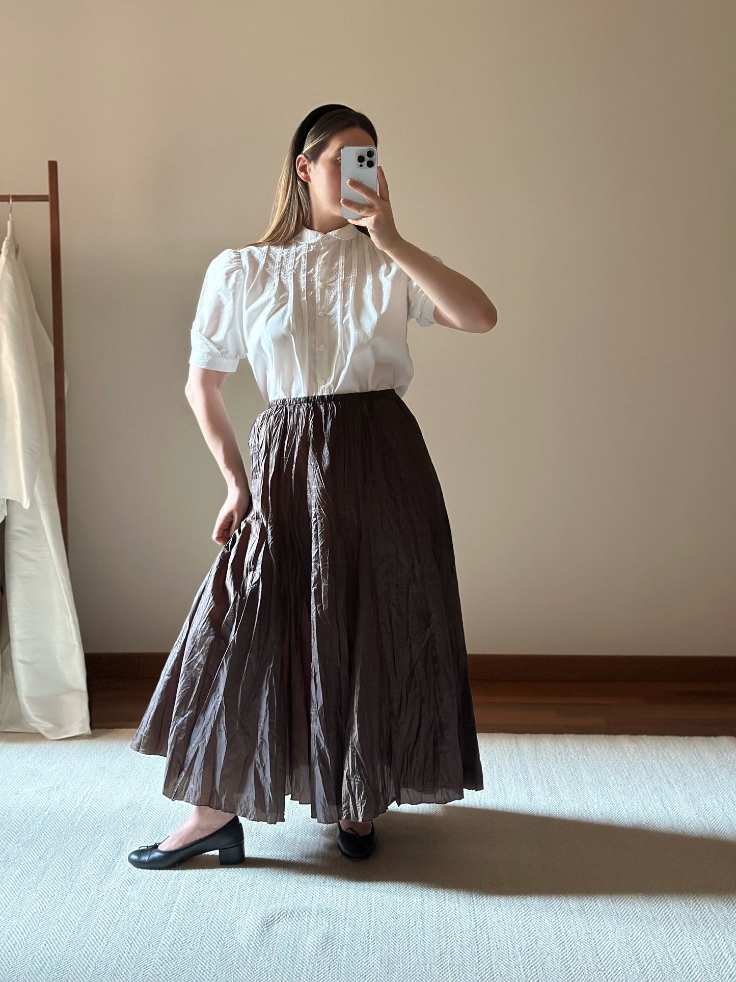 Chocolate Brown Crinkled Maxi Skirt