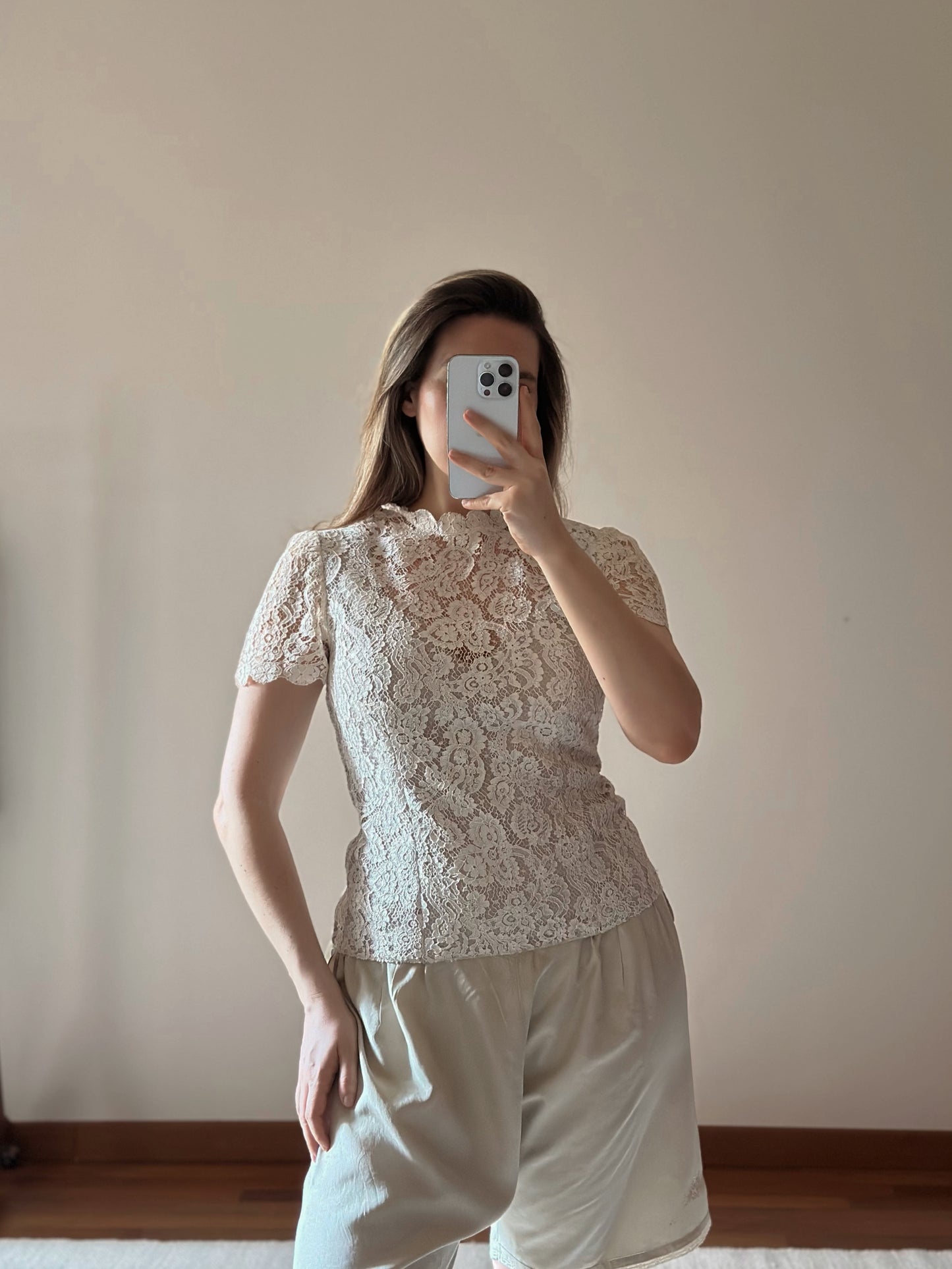 White Lace Short Sleeved Top