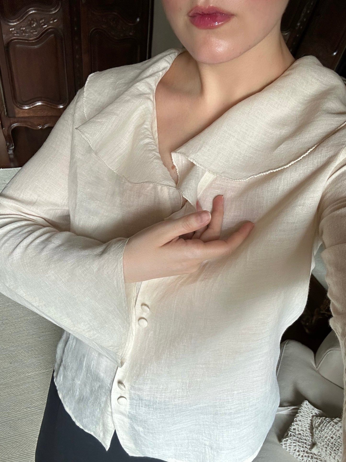 Linen Beige Ruffled Shirt