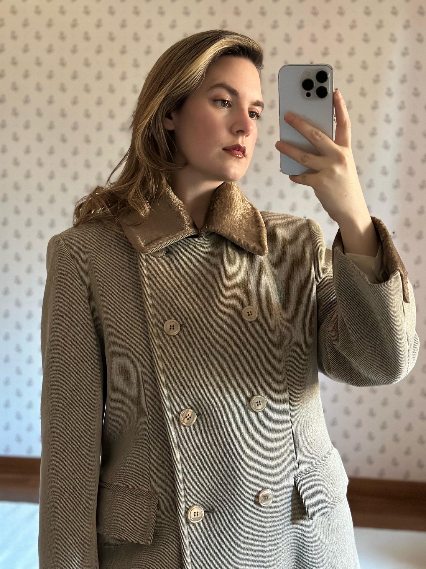 Double Breasted Short Taupe Coat