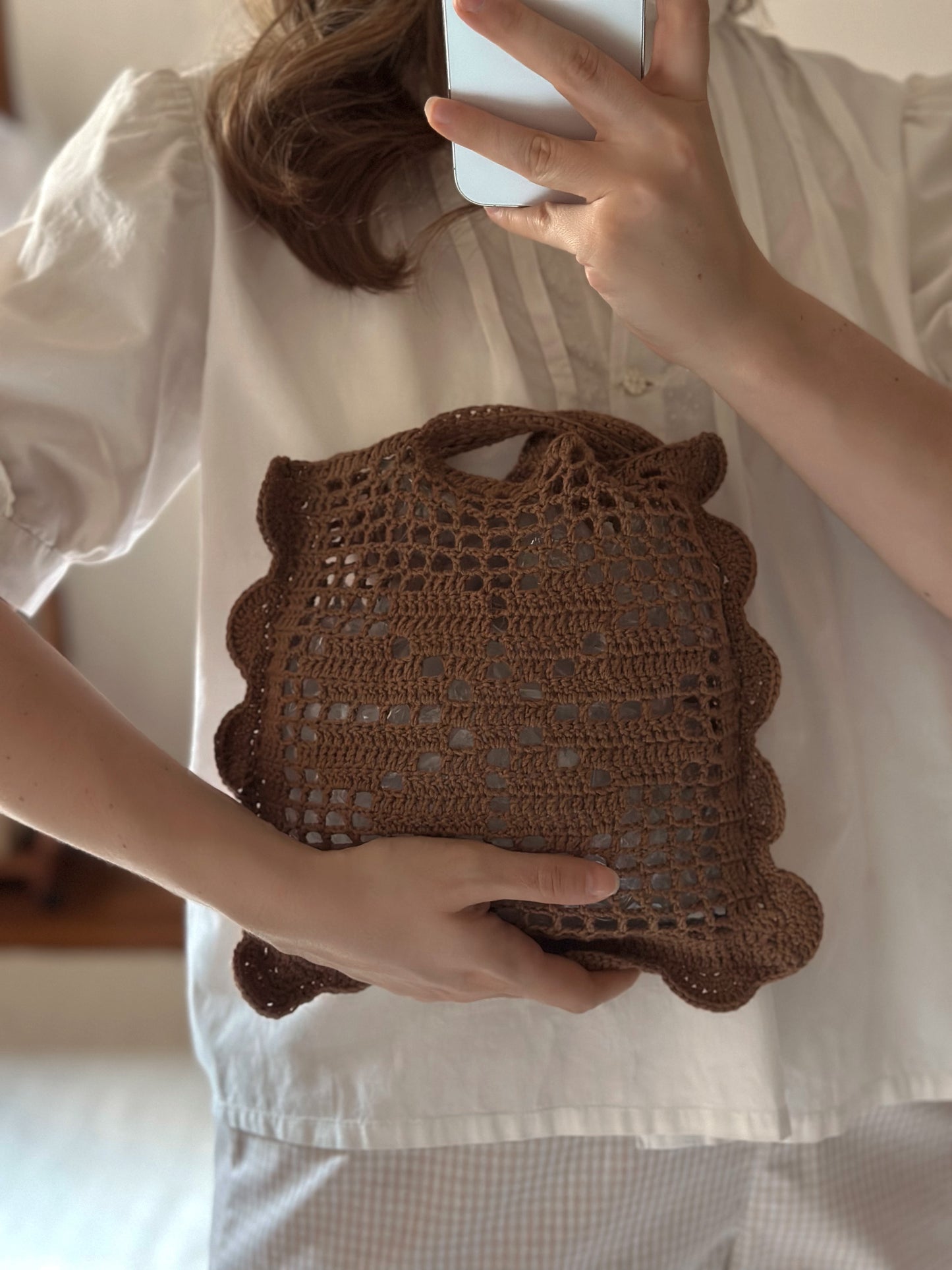 Filet Crochet Chocolate Brown Daisy Handbag