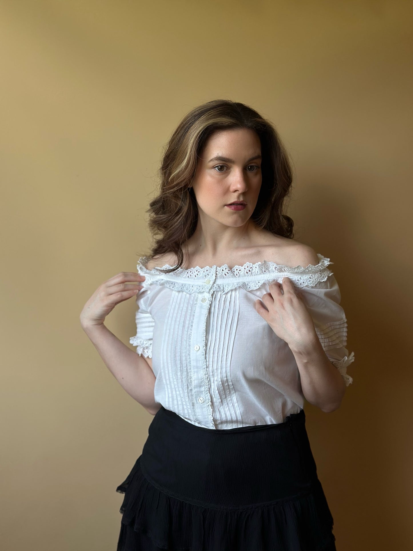 Vintage Off The Shoulders Embroidered Shirt