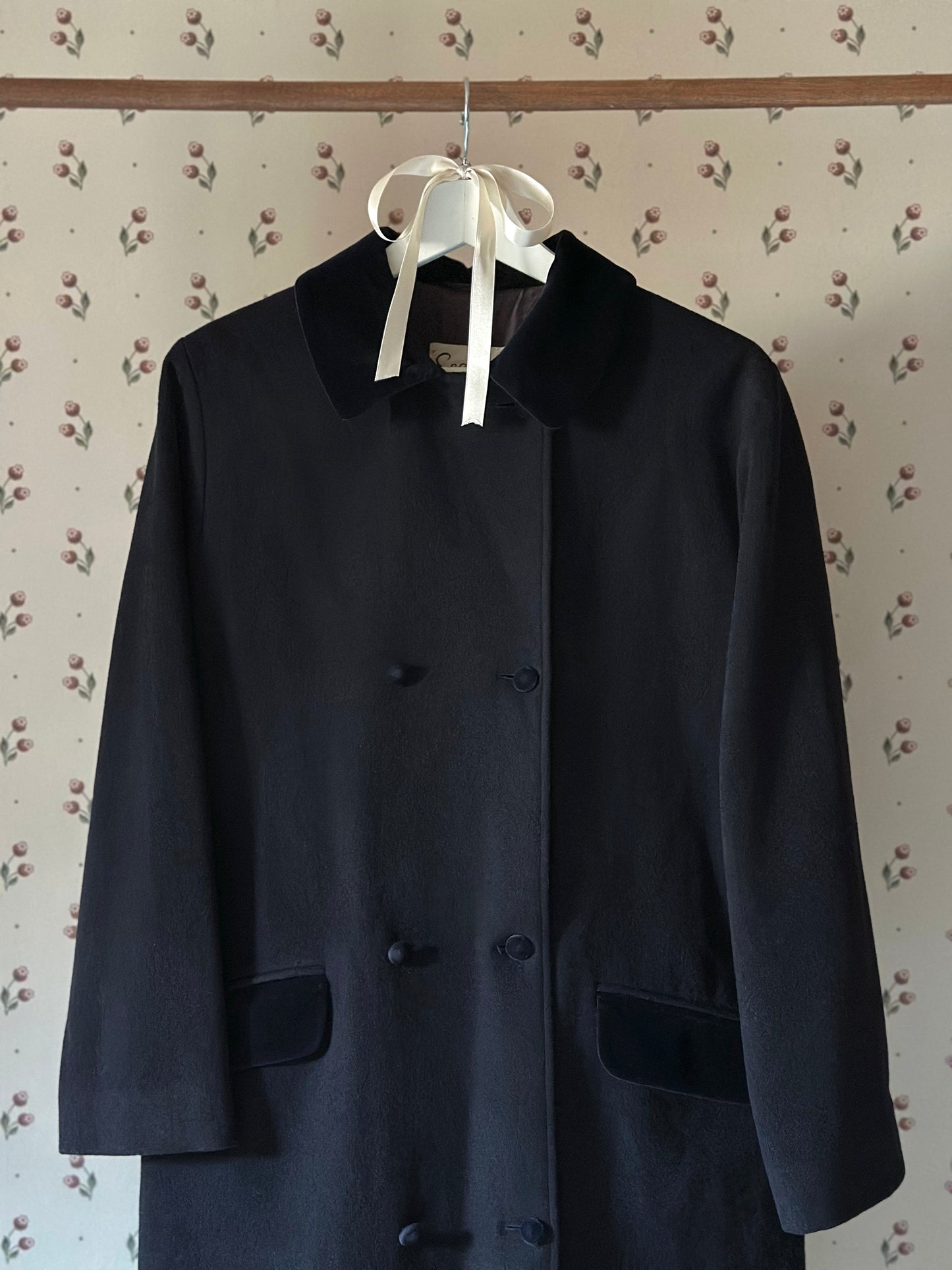 Vintage Blue Swing Coat With Velvet Details