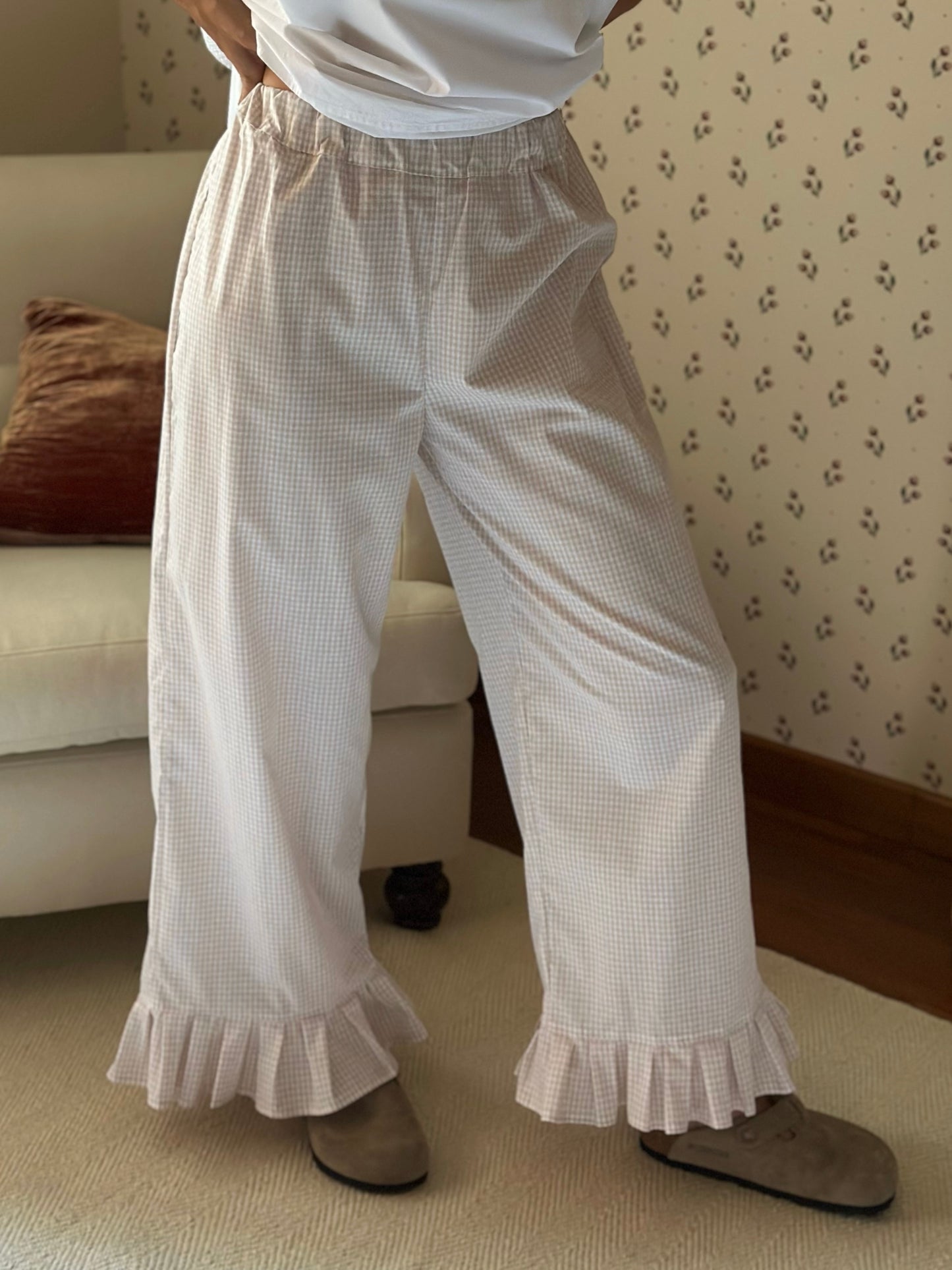 Vichy Cotton Frilled Trousers