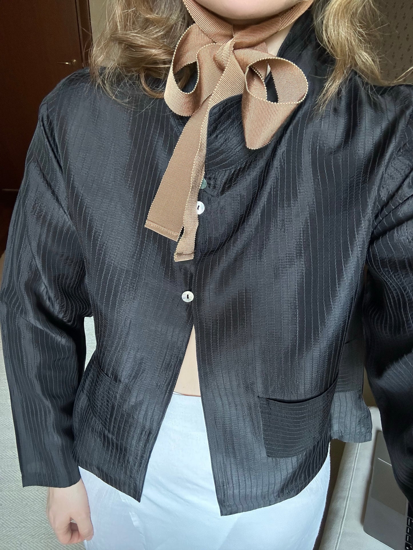 100% Silk Black Pinstripe Shirt