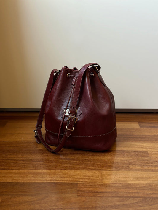 Vintage Burgundy Leather Bucket Bag