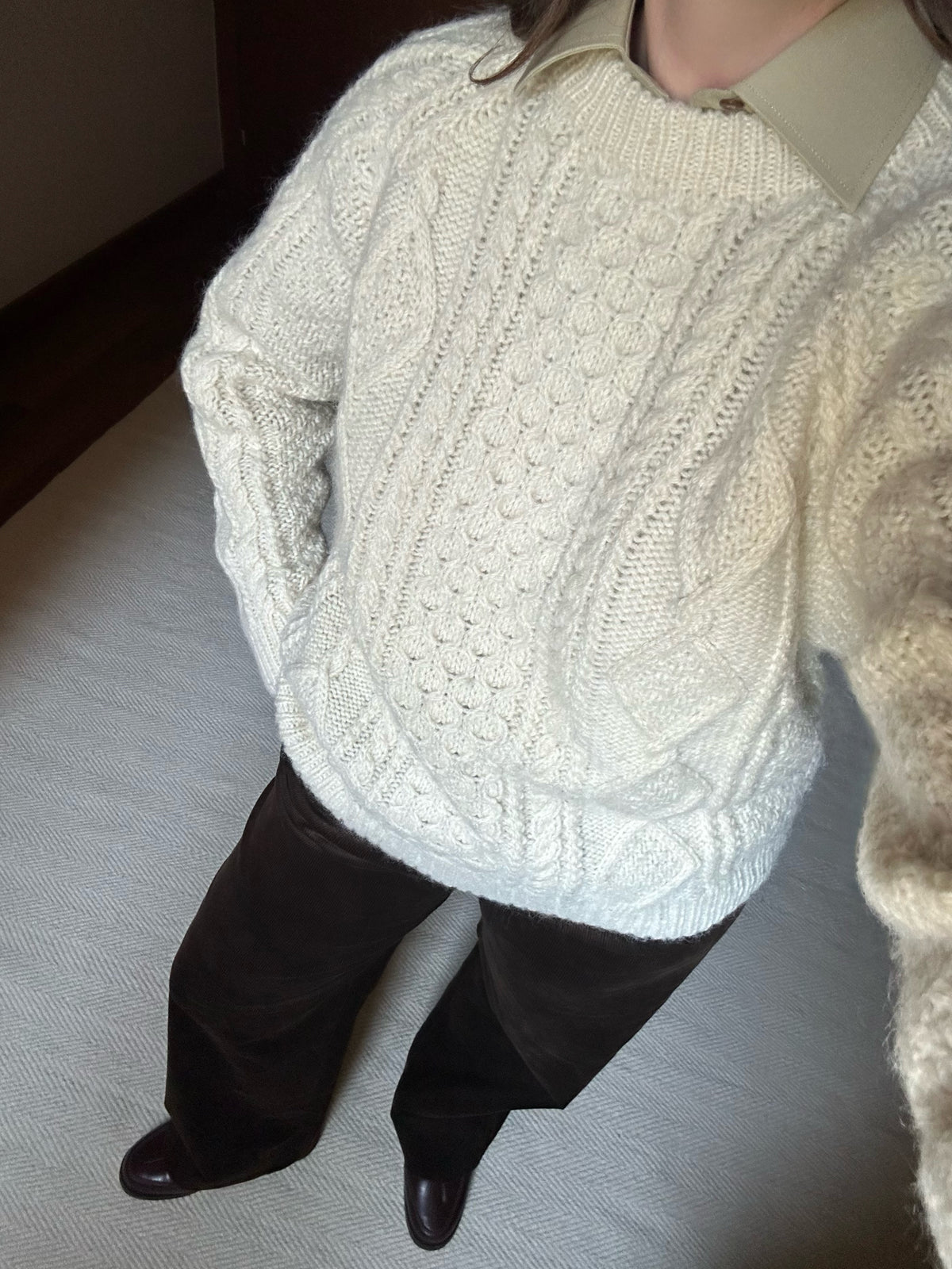 White Irish Cable Knit Sweater