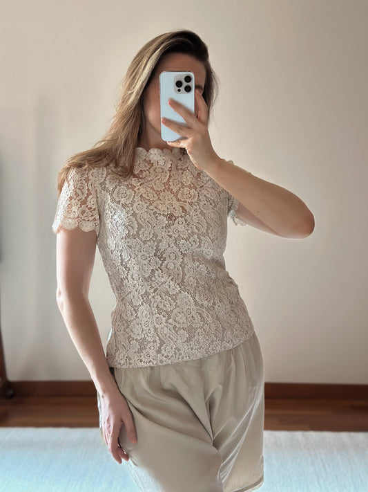 White Lace Short Sleeved Top