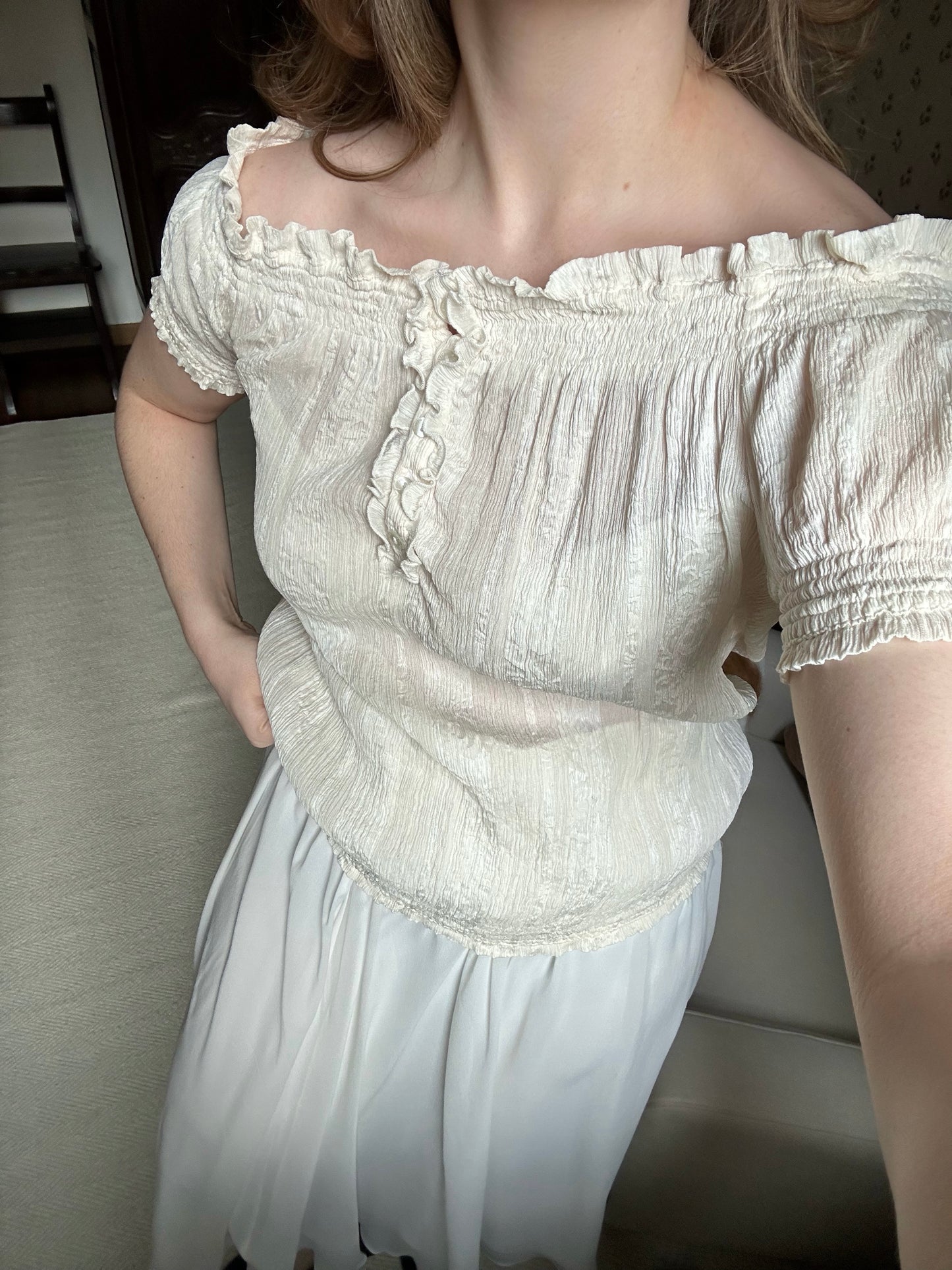100% Silk Ivory Ruffle Top