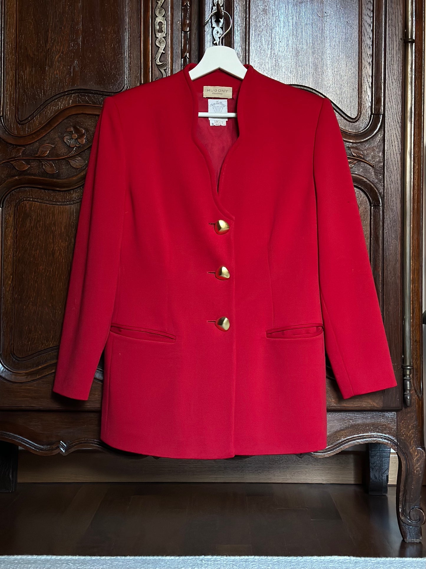 Red Wool Blazer With Golden Buttons