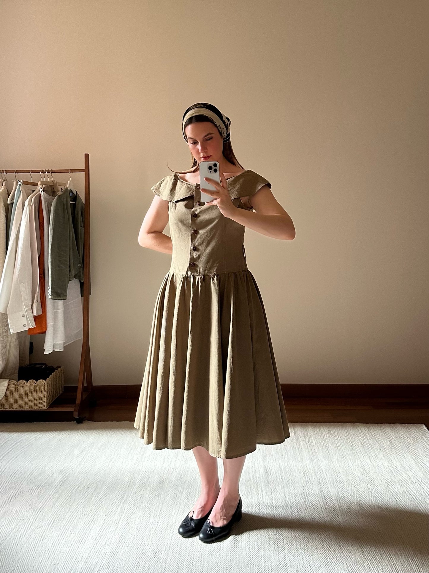 100% Cotton Olive Green Romantic Dress