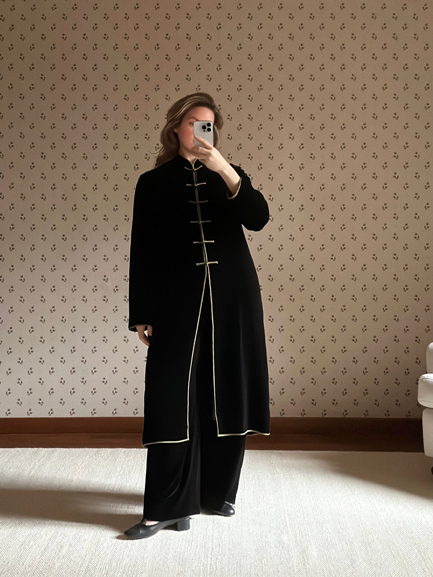 Black Silk Velvet Set With Green Lining