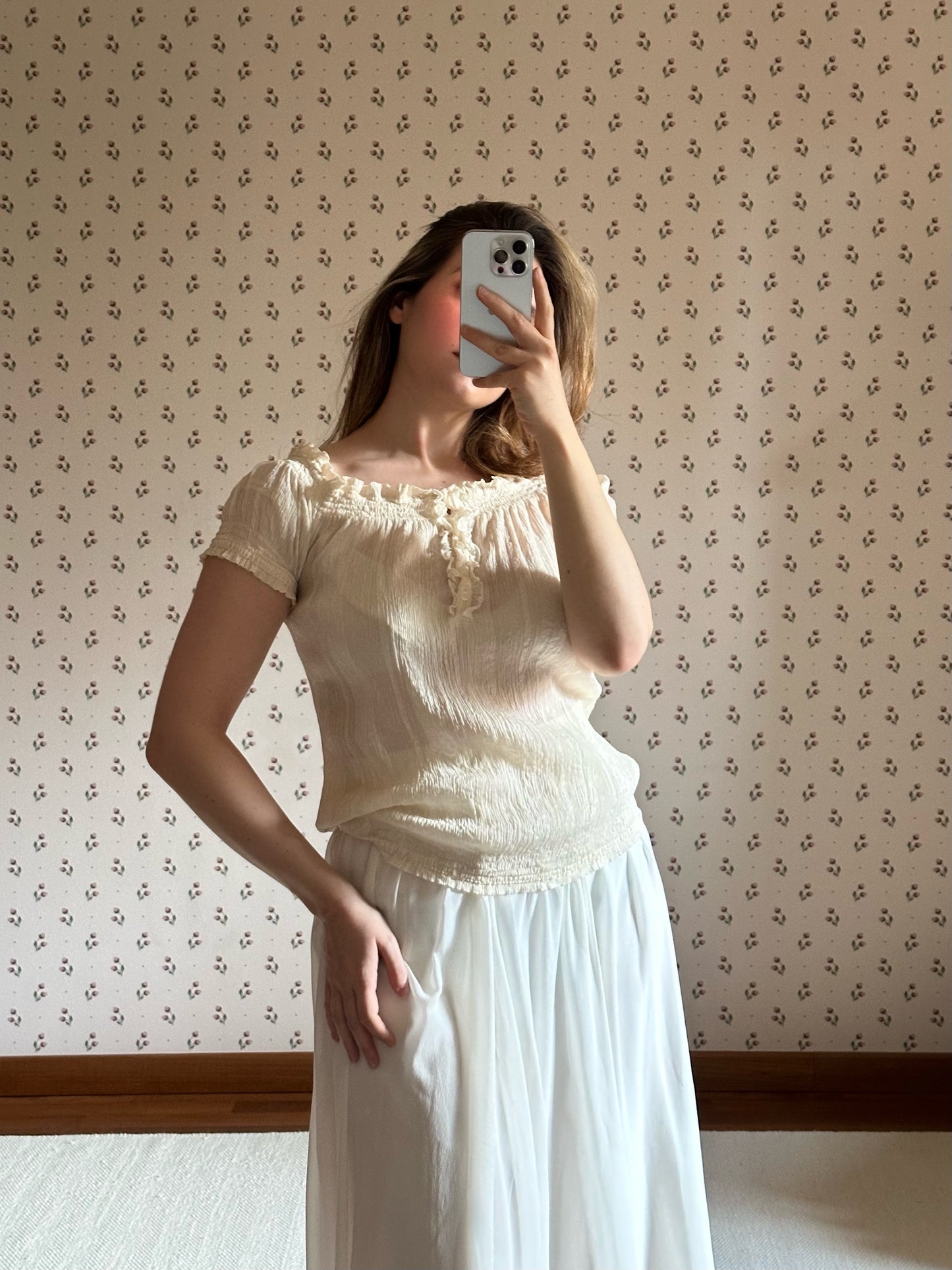 100% Silk Ivory Ruffle Top