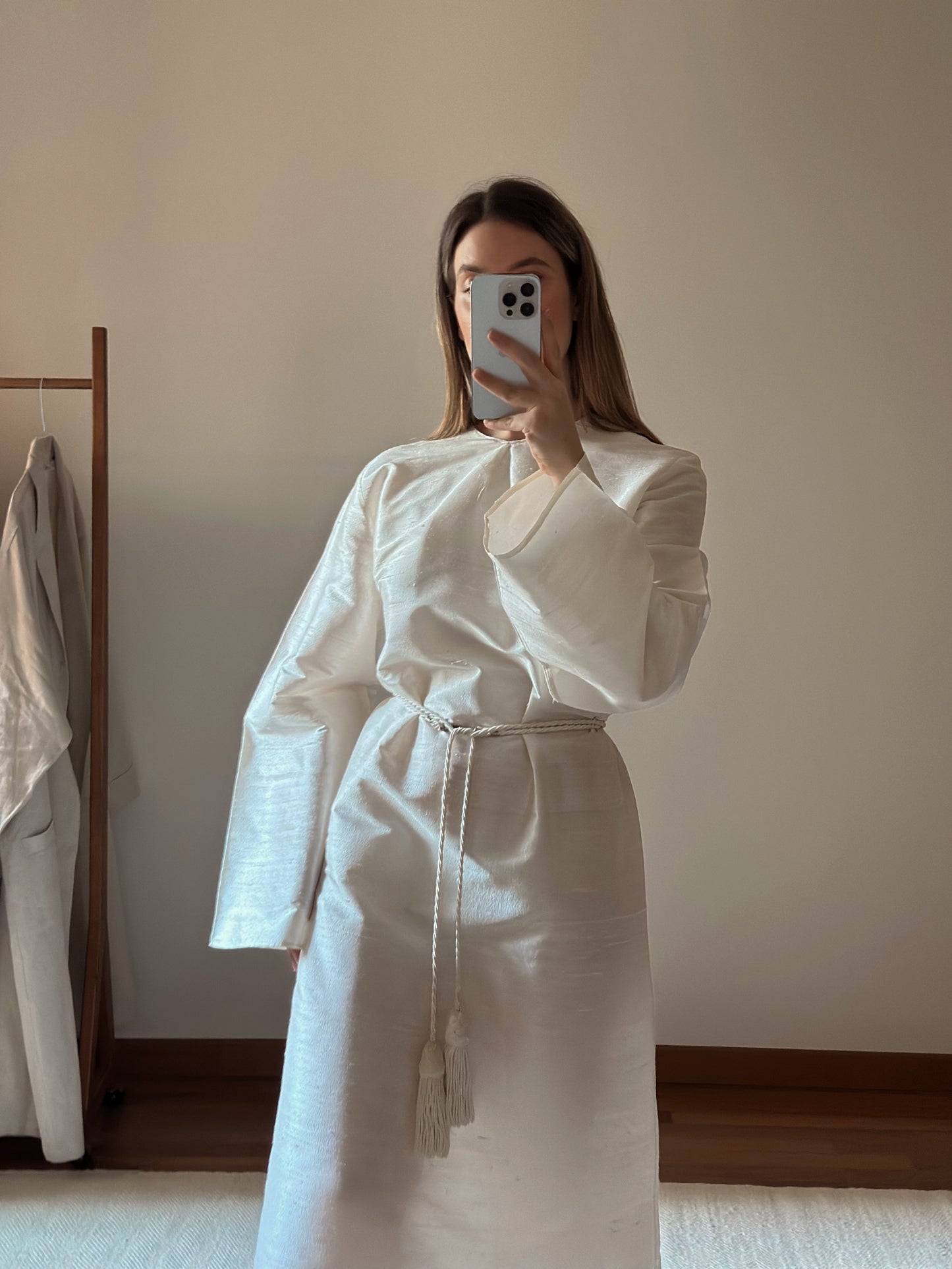 100% Silk White Long Tunic Dress