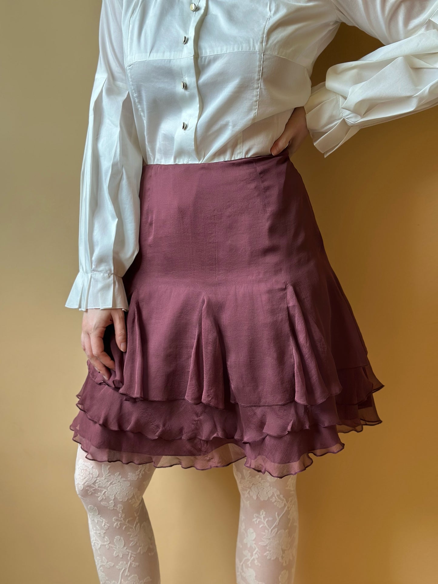 Vintage Pure Silk Mauve Ruffled Skirt