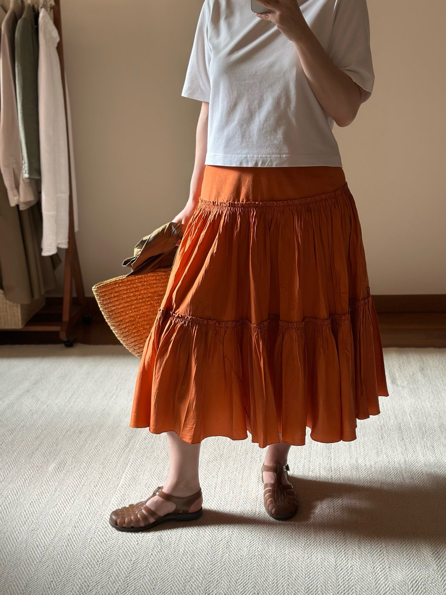 100% Silk Orange Ruffled Skirt