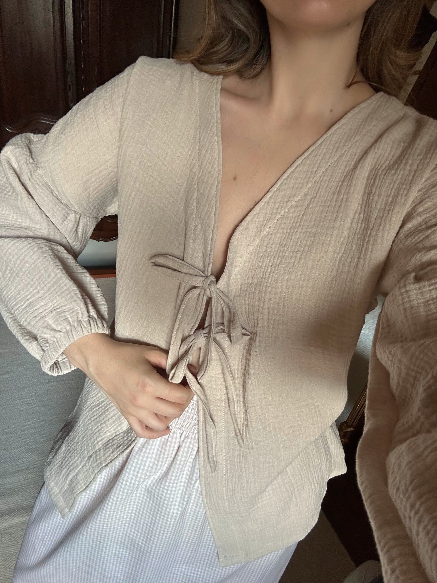 Cotton Muslin Bow Blouse