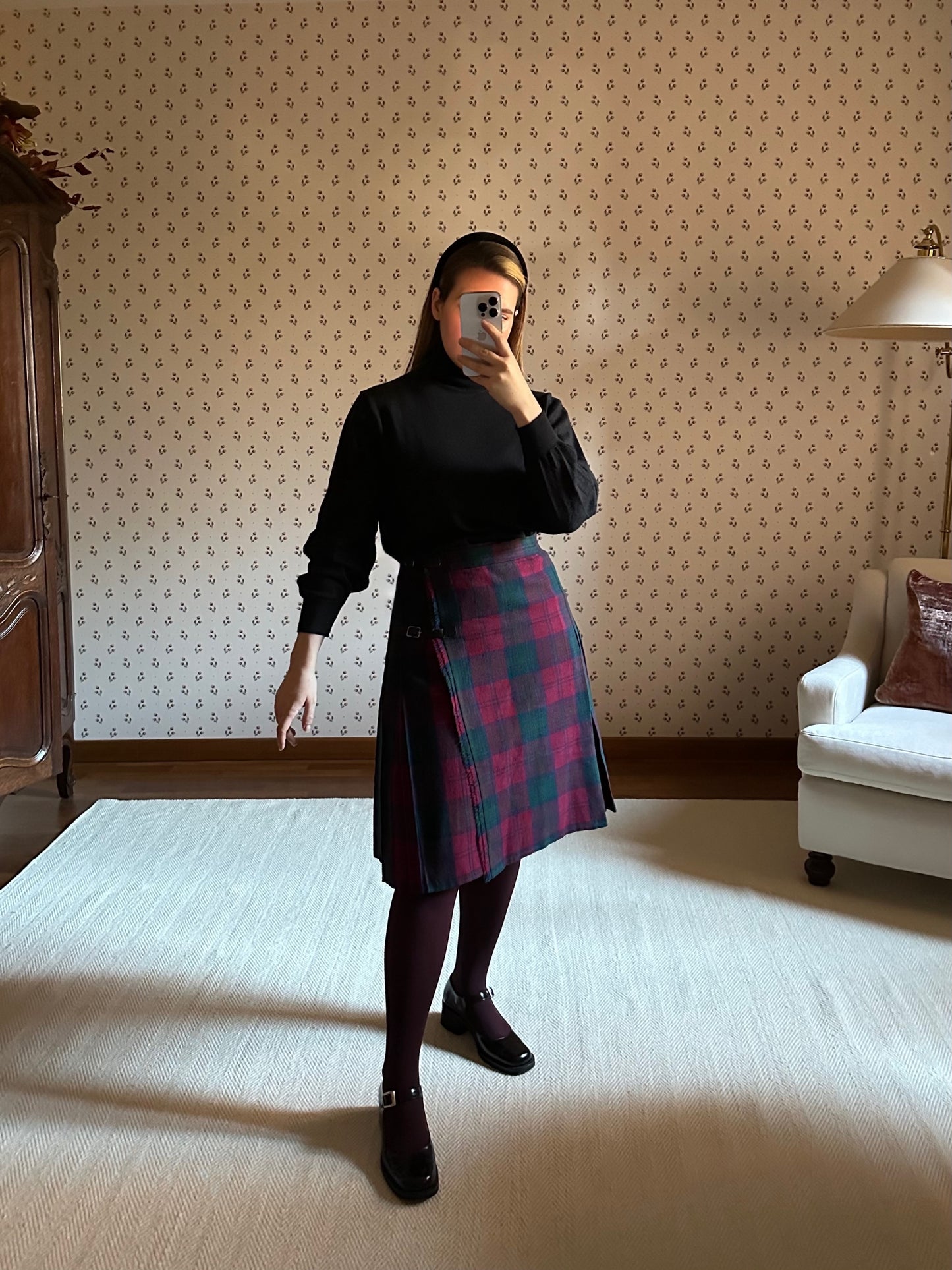 Vintage Wool Burgundy Tartan Kilt