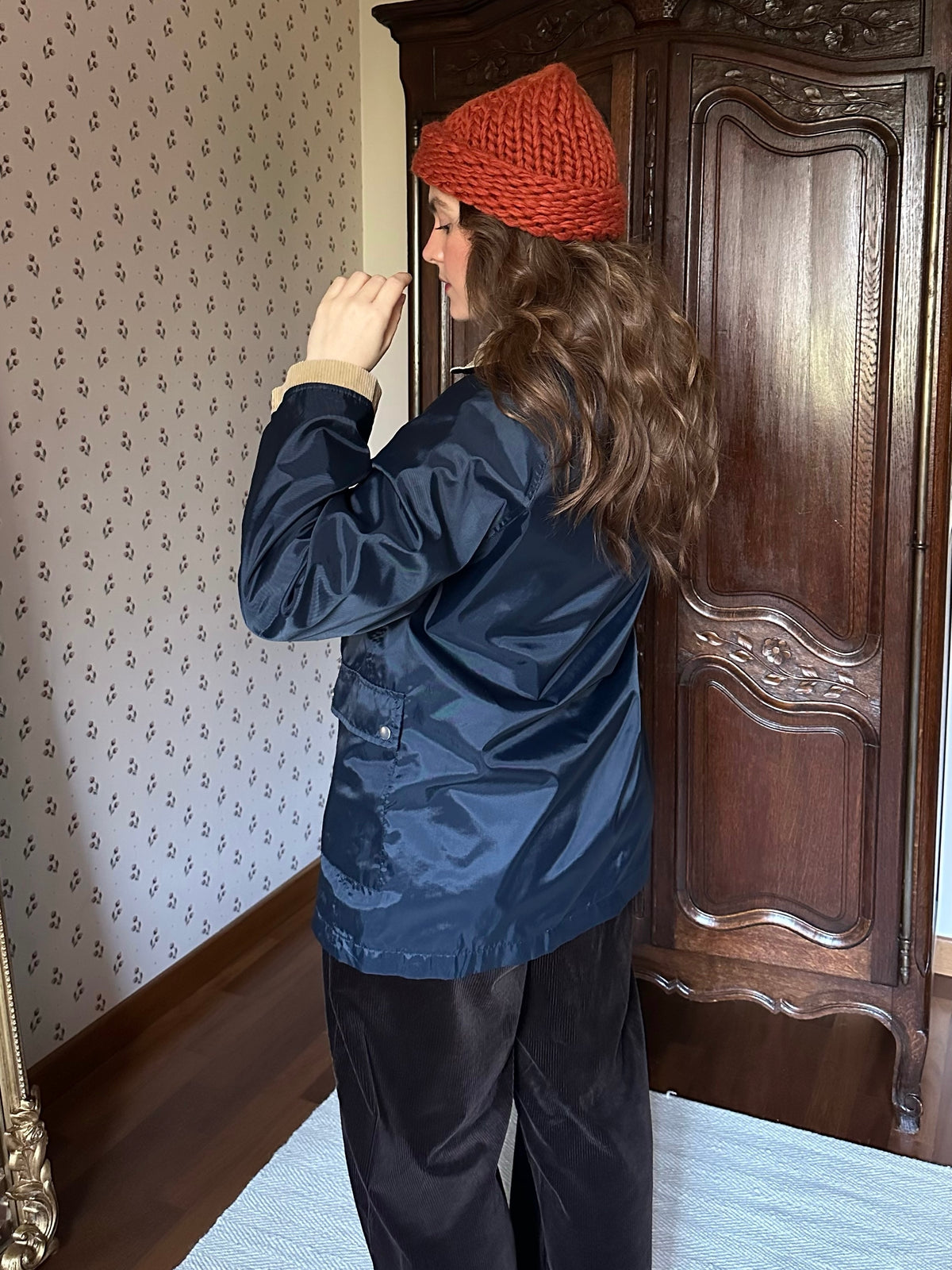 Blue Rainproof Jacket With Metal Clasps