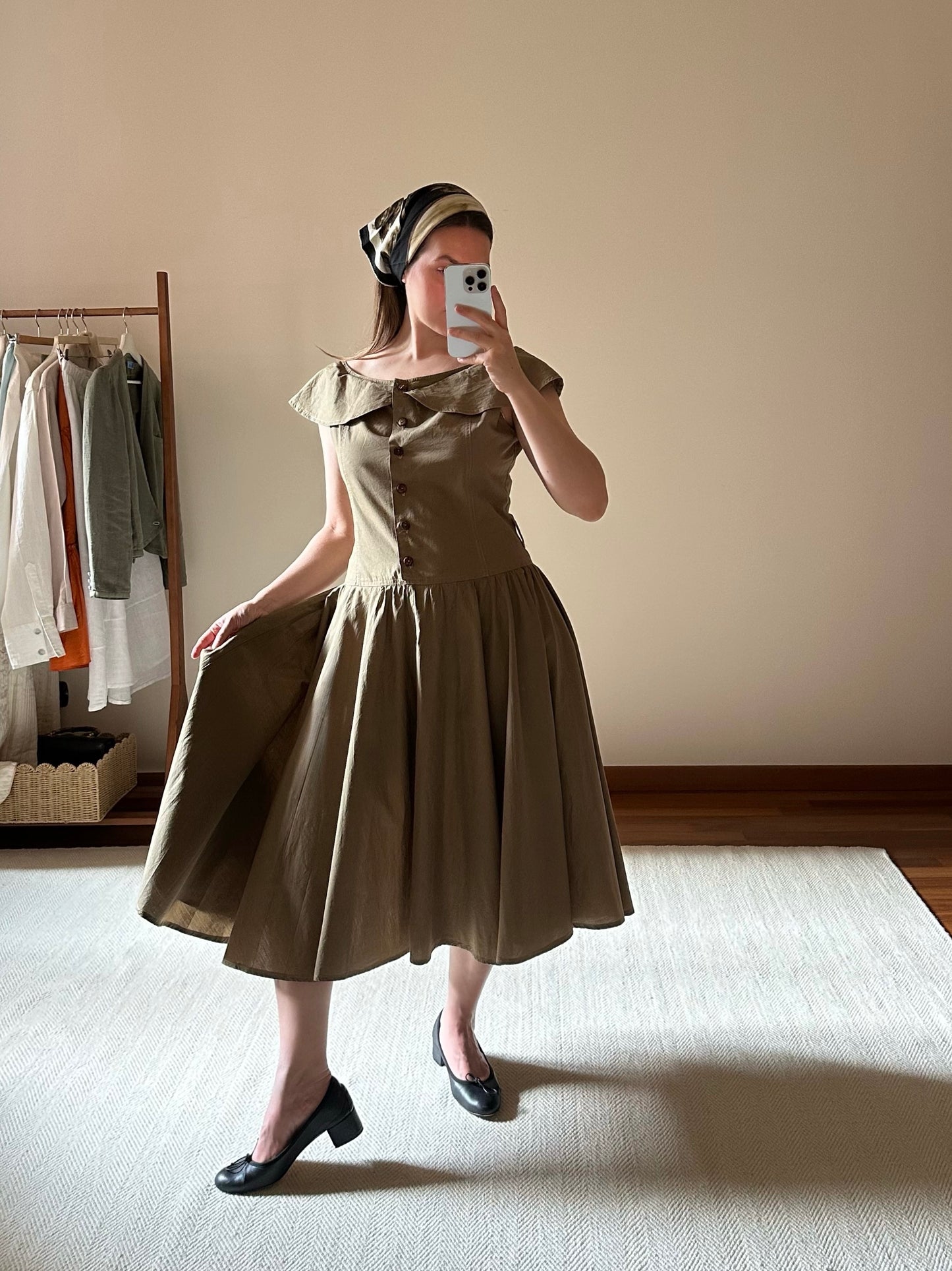 100% Cotton Olive Green Romantic Dress