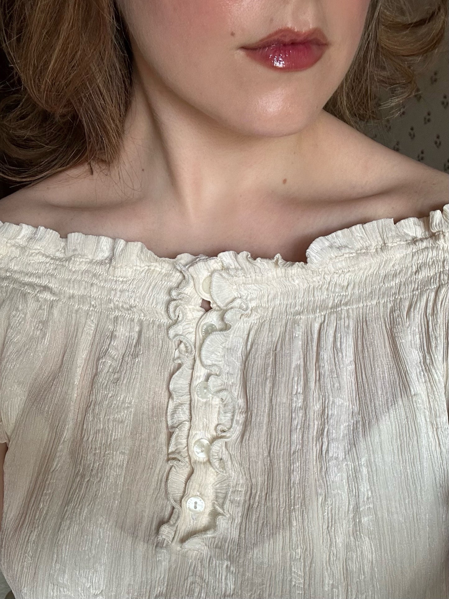 100% Silk Ivory Ruffle Top