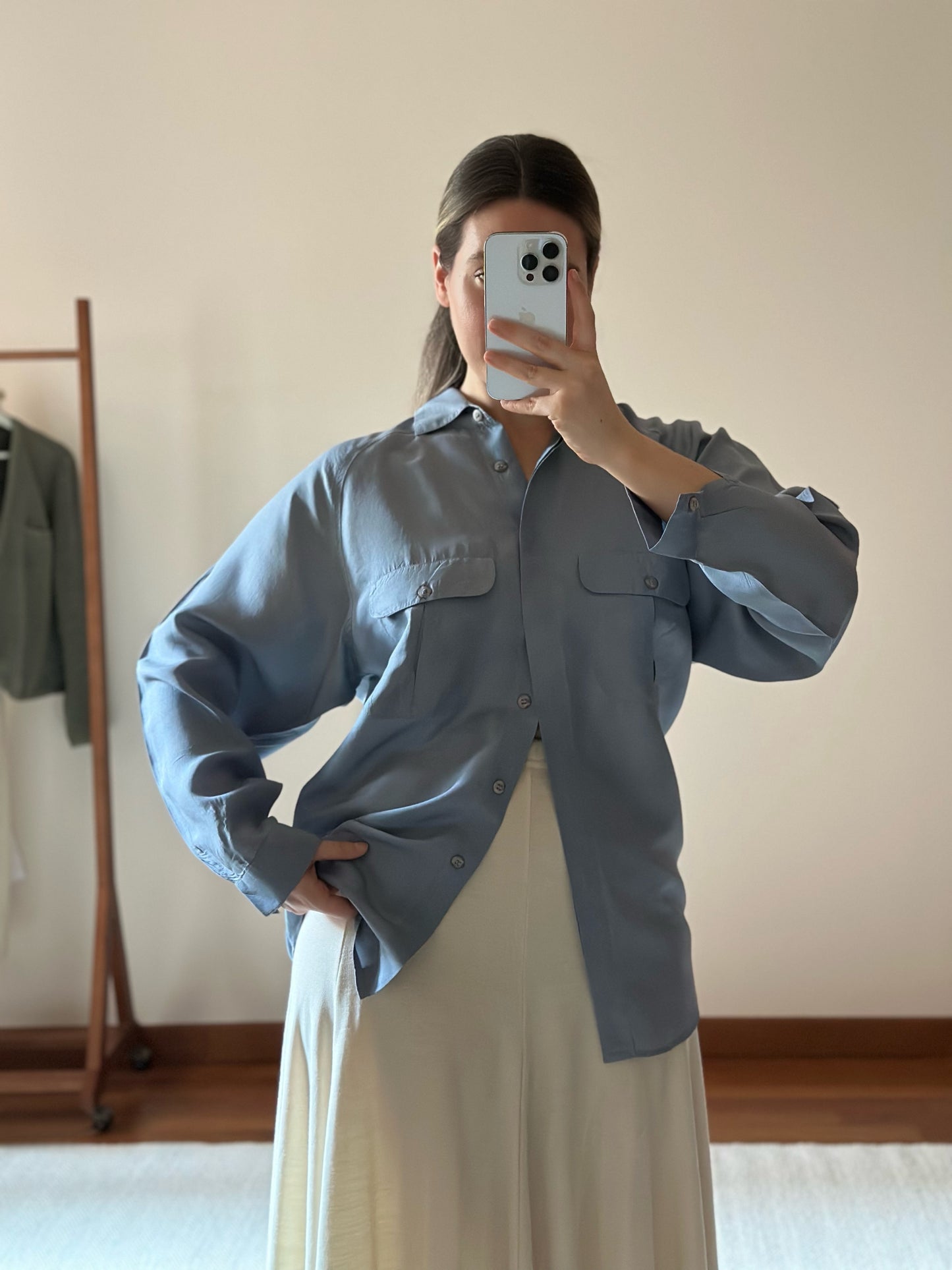 100% Silk Powder Bluse Shirt