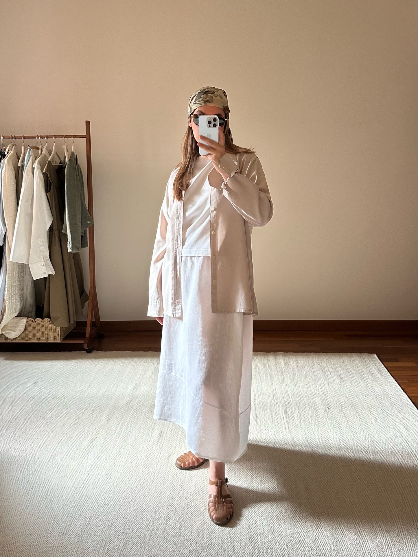 White Linen & Cotton Long Skirt