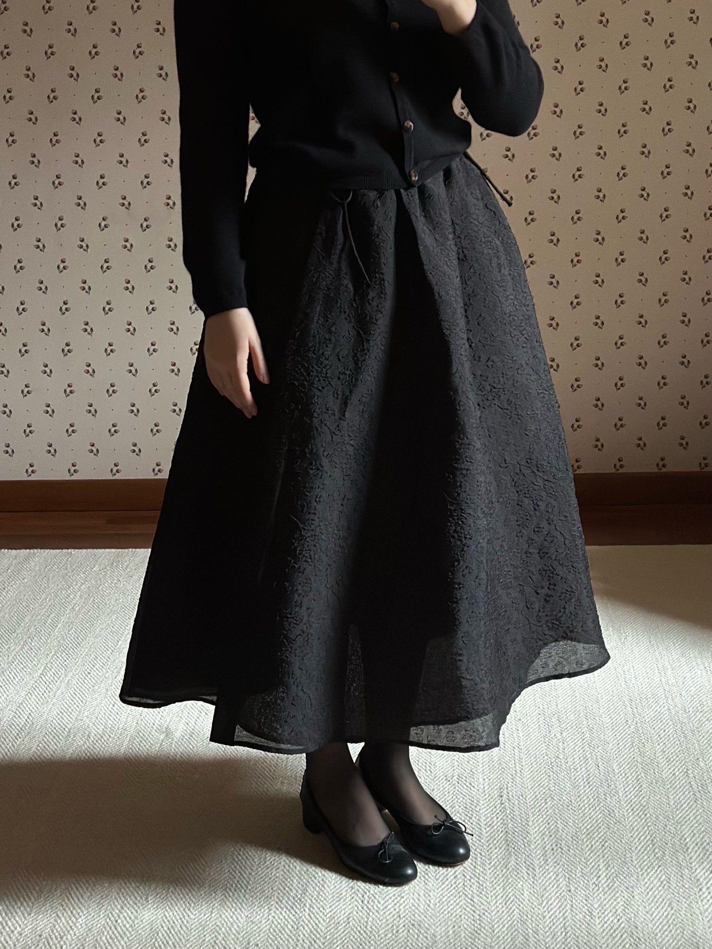 Secondhand Arket Brocade Black Wrap-Up Midi Skirt