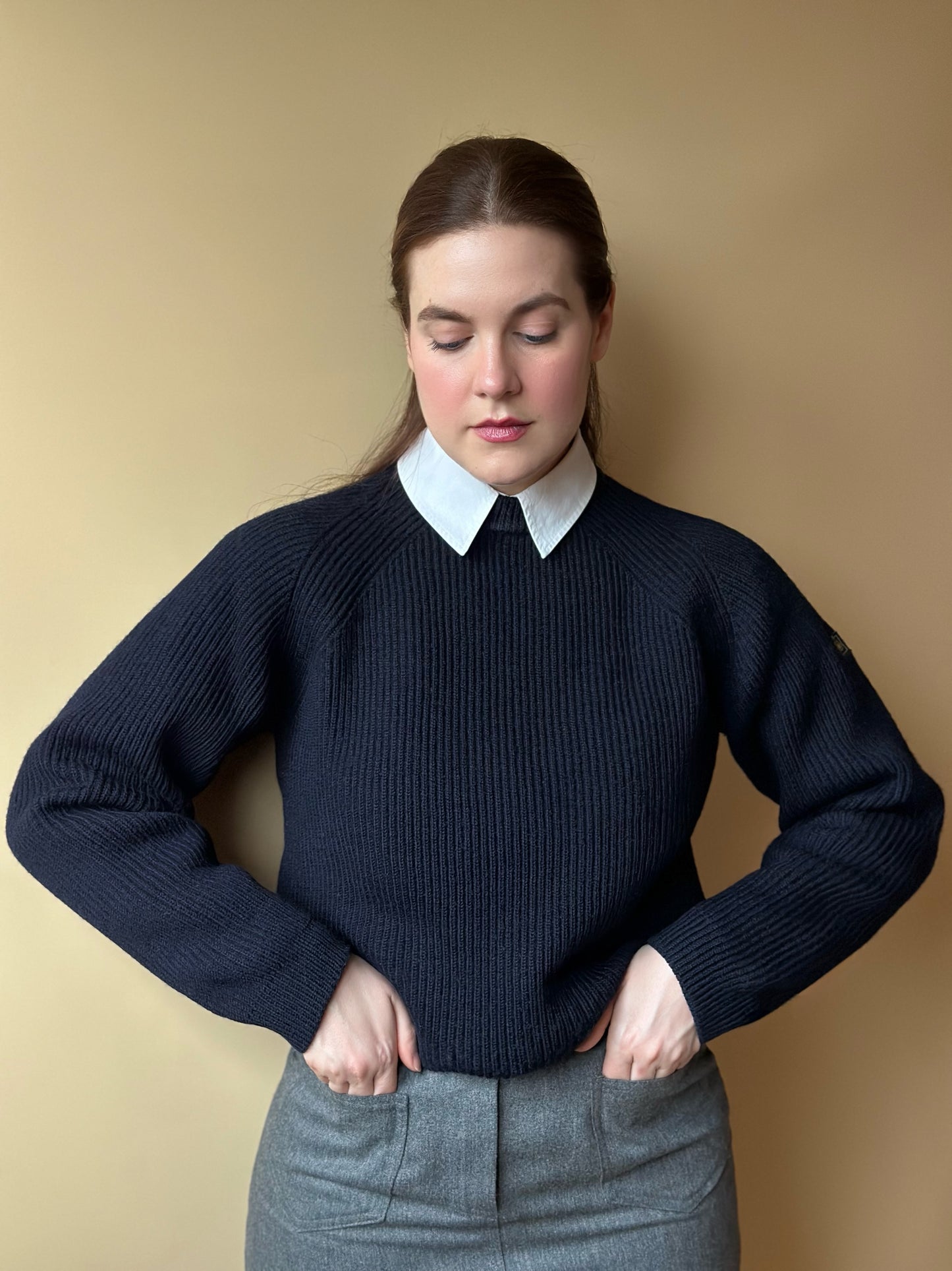 Vintage Ribbed Navy Blue Sweater