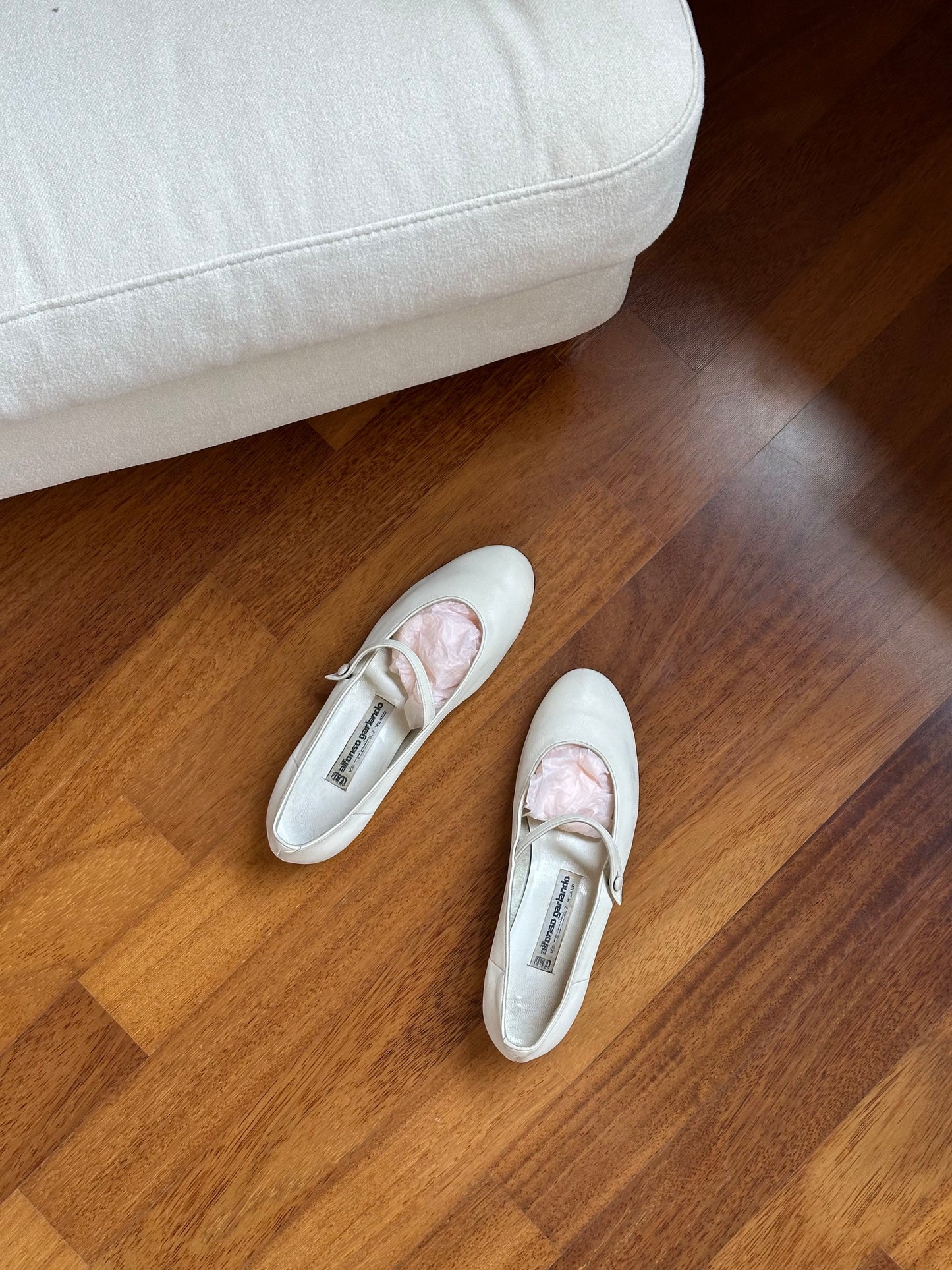 White Nappa Leather Mary Jane Shoes