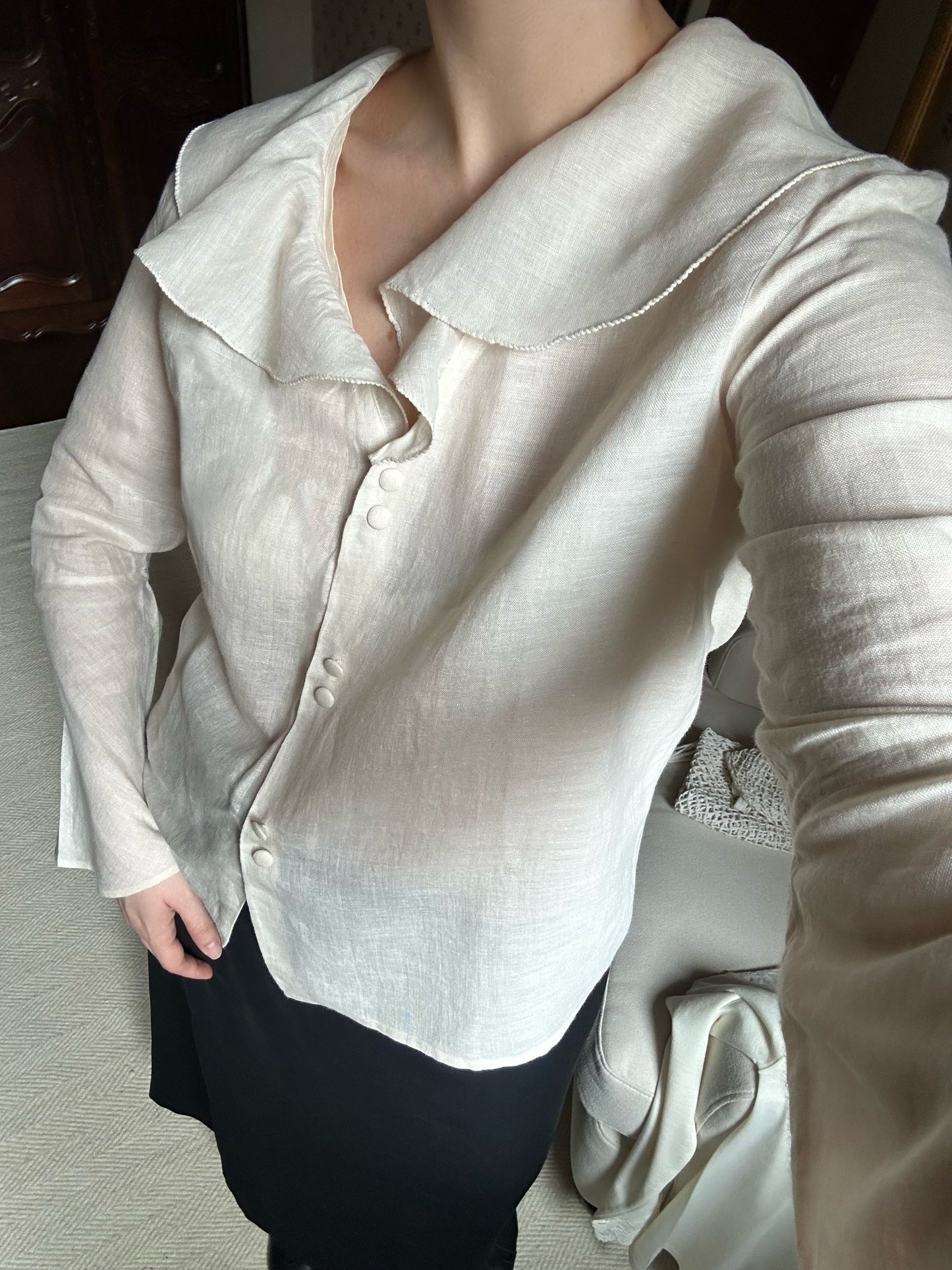 Linen Beige Ruffled Shirt