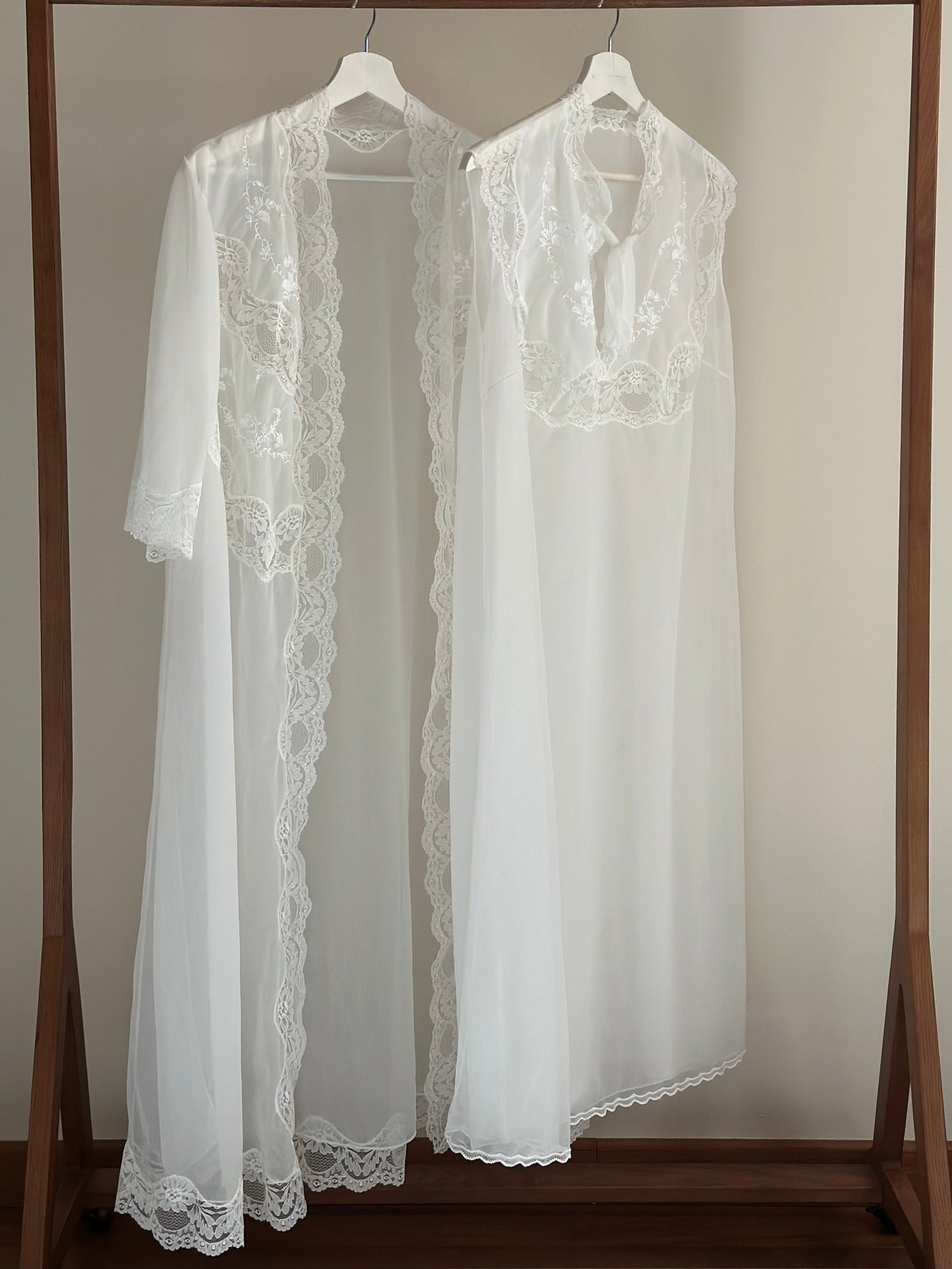 Set Of Lace Trimmed Nightgown and Dressing Gown