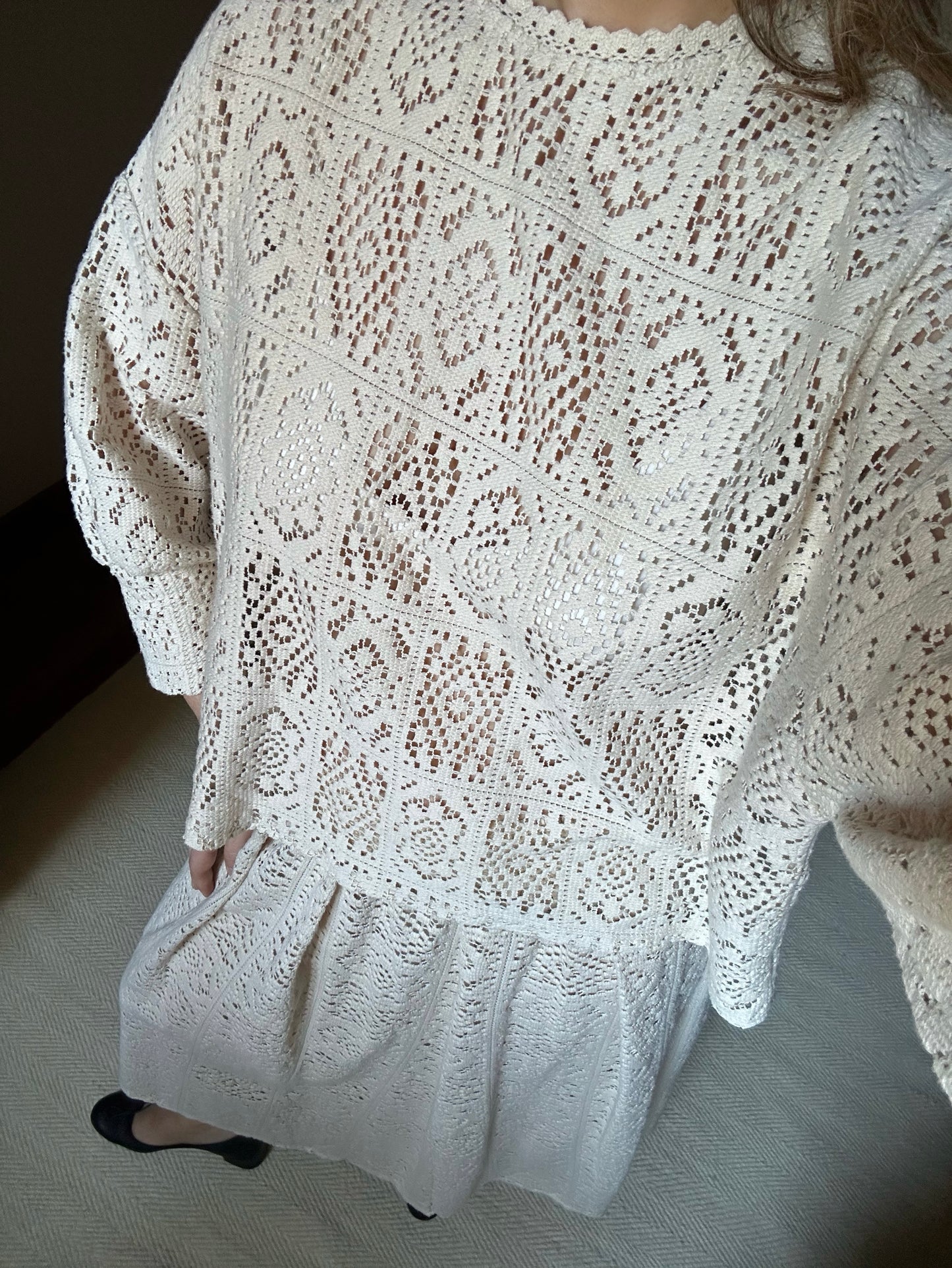 Pure Cotton Beige Crochet Blouse