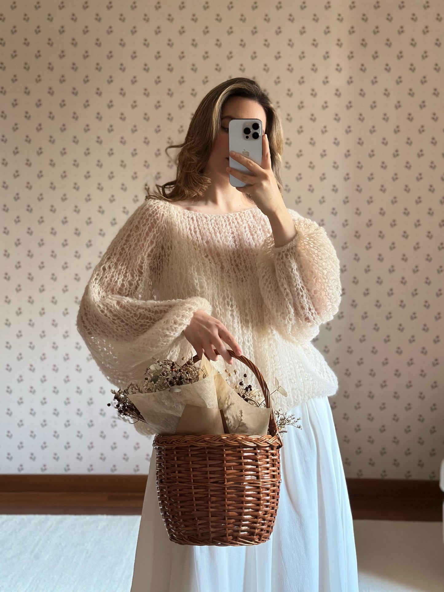 Handmade Alpaca & Mulberry Silk Sweater - Ivory White