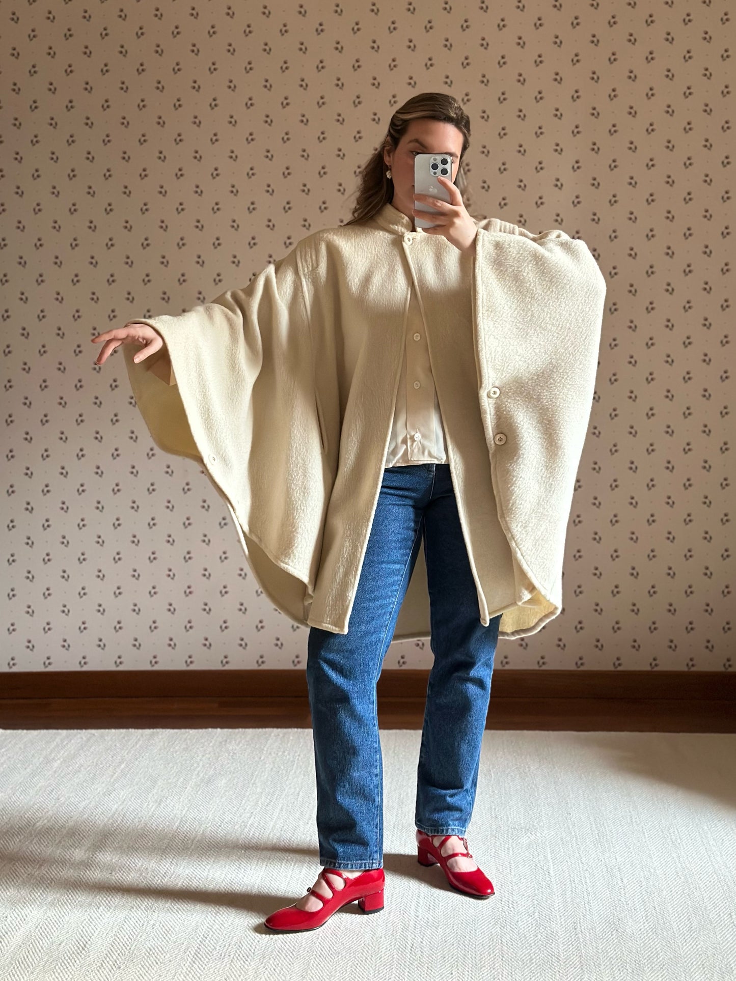 White Wool Short Cape Coat