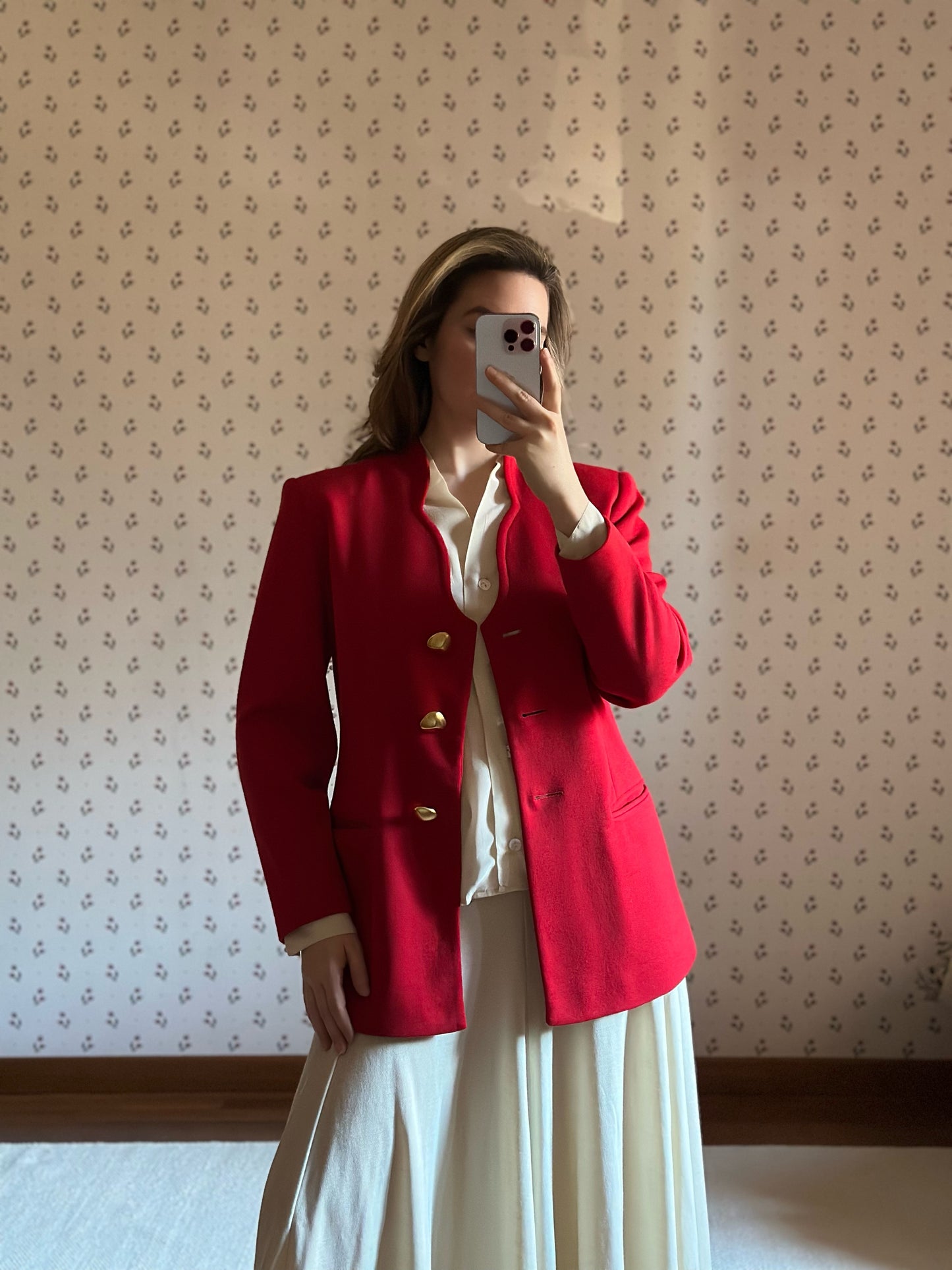Red Wool Blazer With Golden Buttons