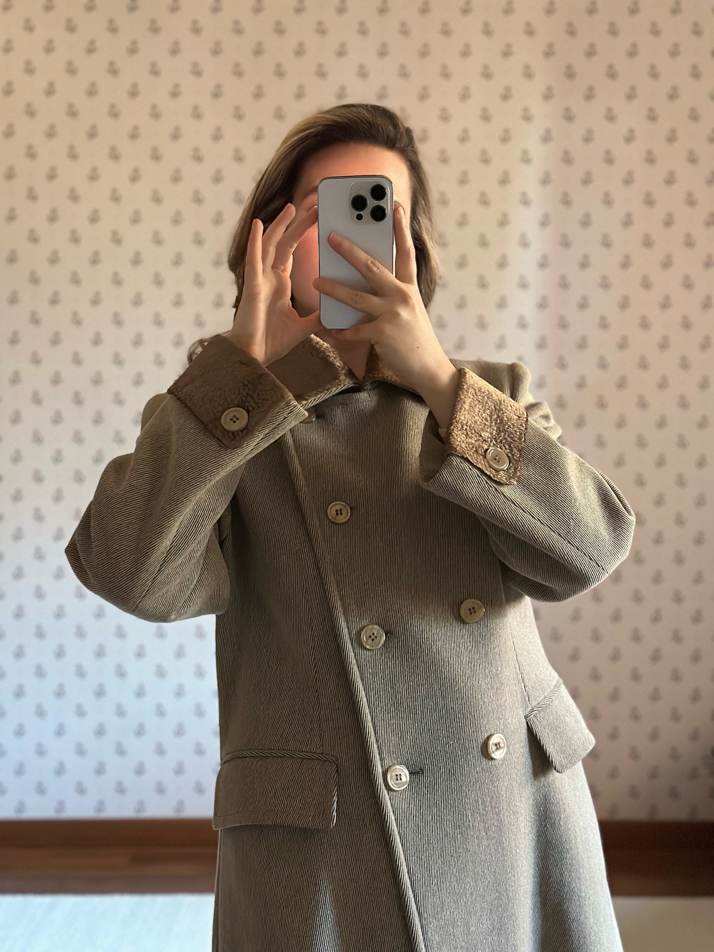 Double Breasted Short Taupe Coat