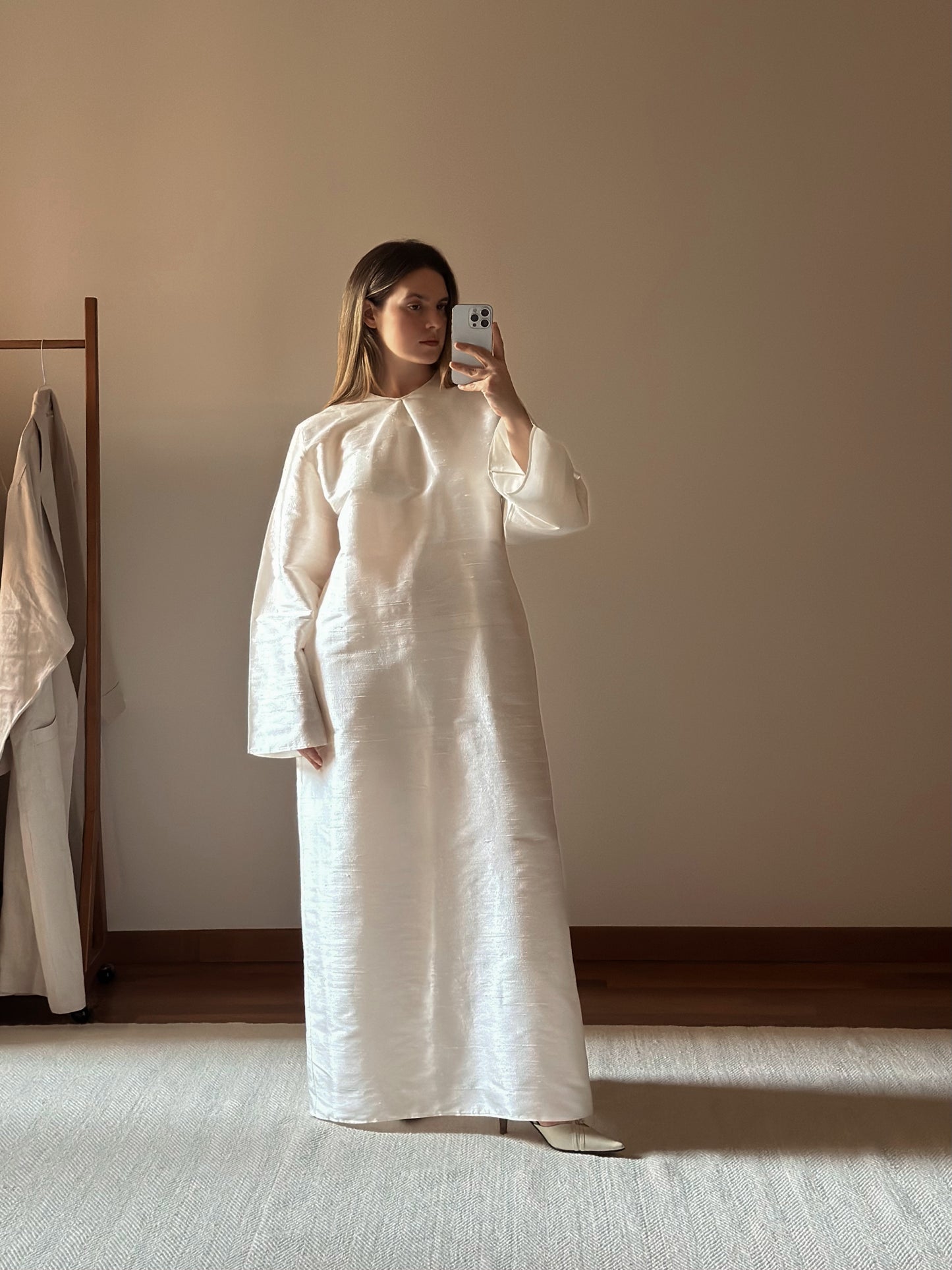 100% Silk White Long Tunic Dress