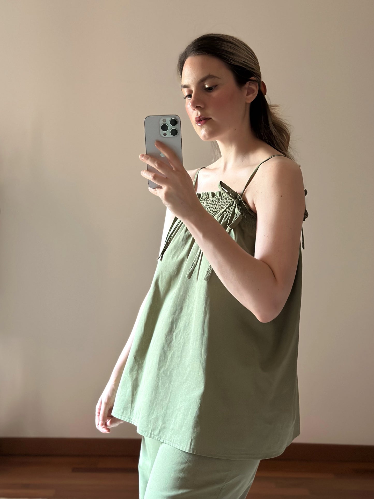 Green Cotton Frill Top